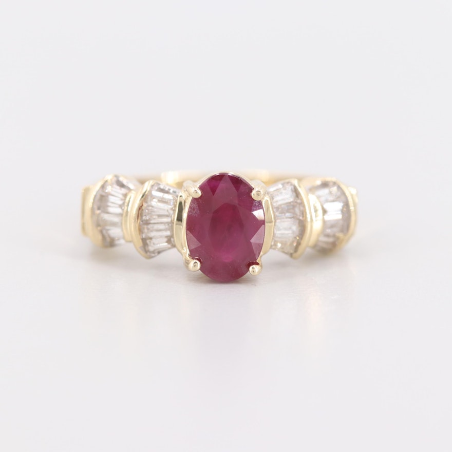 14K Yellow Gold 1.58 CT Ruby and Diamond Ring