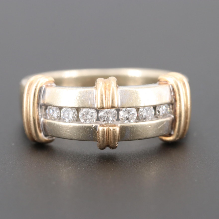 14K White Gold Diamond Ring with 14K Yellow Gold Accents