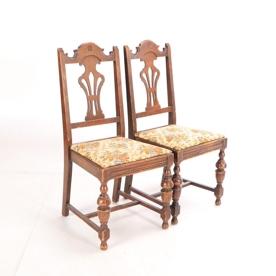 Jacobean Revival Style Upholstered Side Chairs, Mid-20th Century