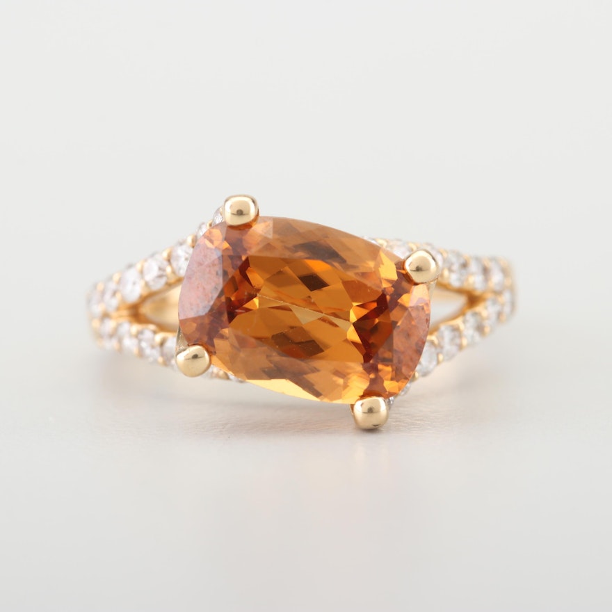 18K Yellow Gold 2.85 CT Zircon and Diamond Ring