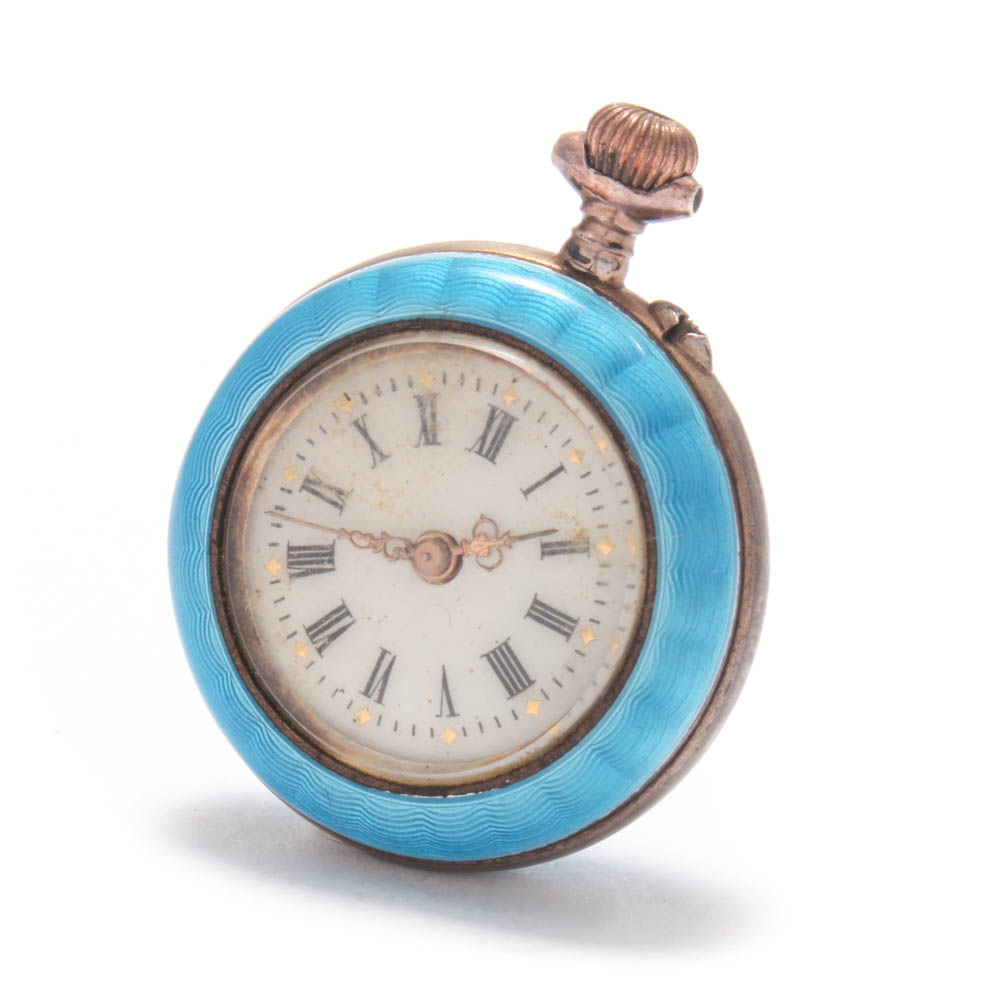 800 Silver and Enamel Pocket Watch