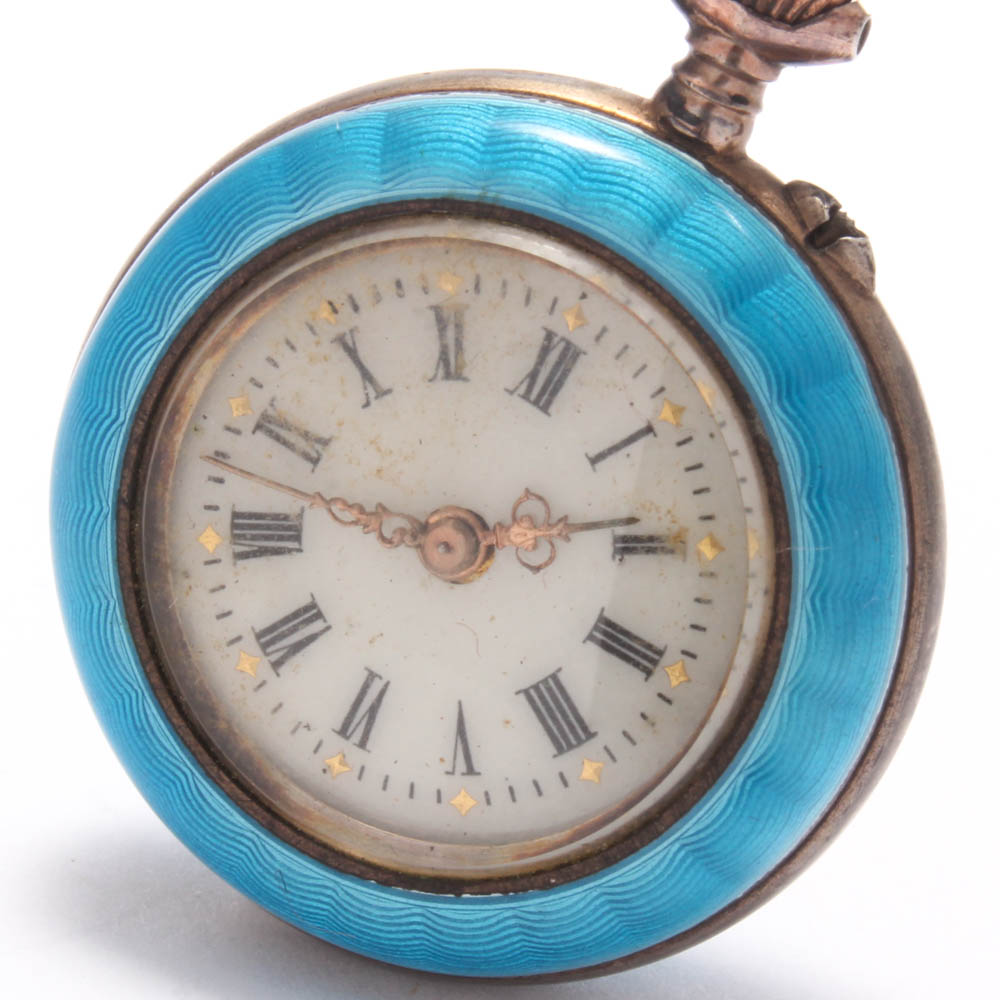800 Silver and Enamel Pocket Watch