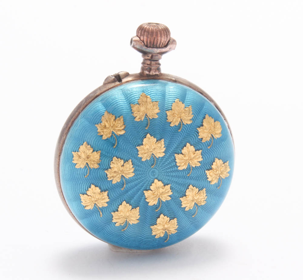 800 Silver and Enamel Pocket Watch