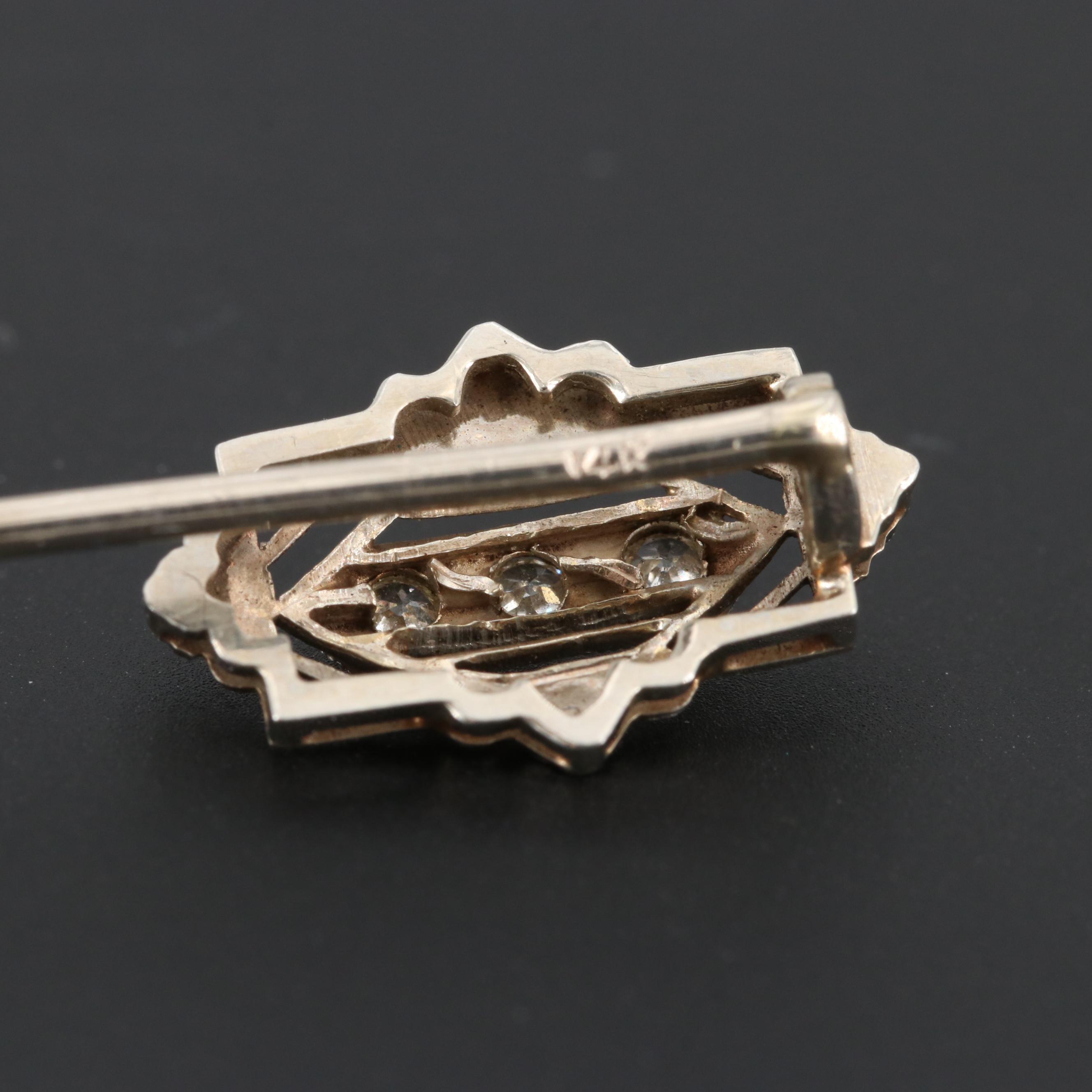 Circa 1920s 14K White Gold and Platinum Diamond Stick Pin