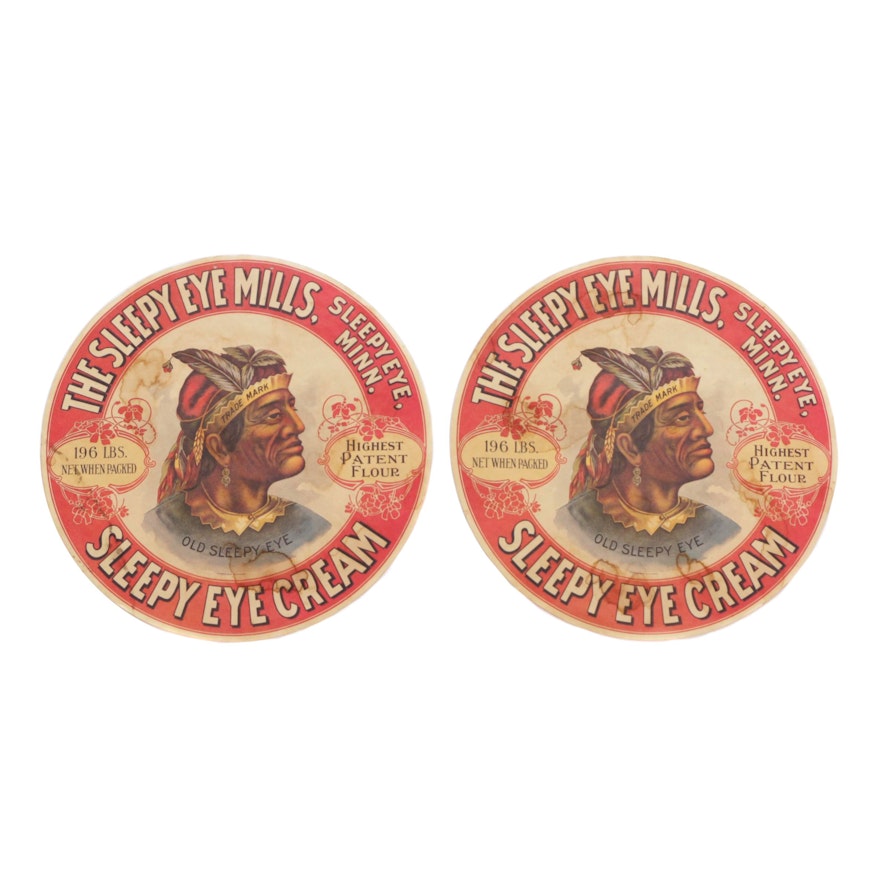 1900s "The Sleepy Eye Mills" Paper Signs with Image of Native American