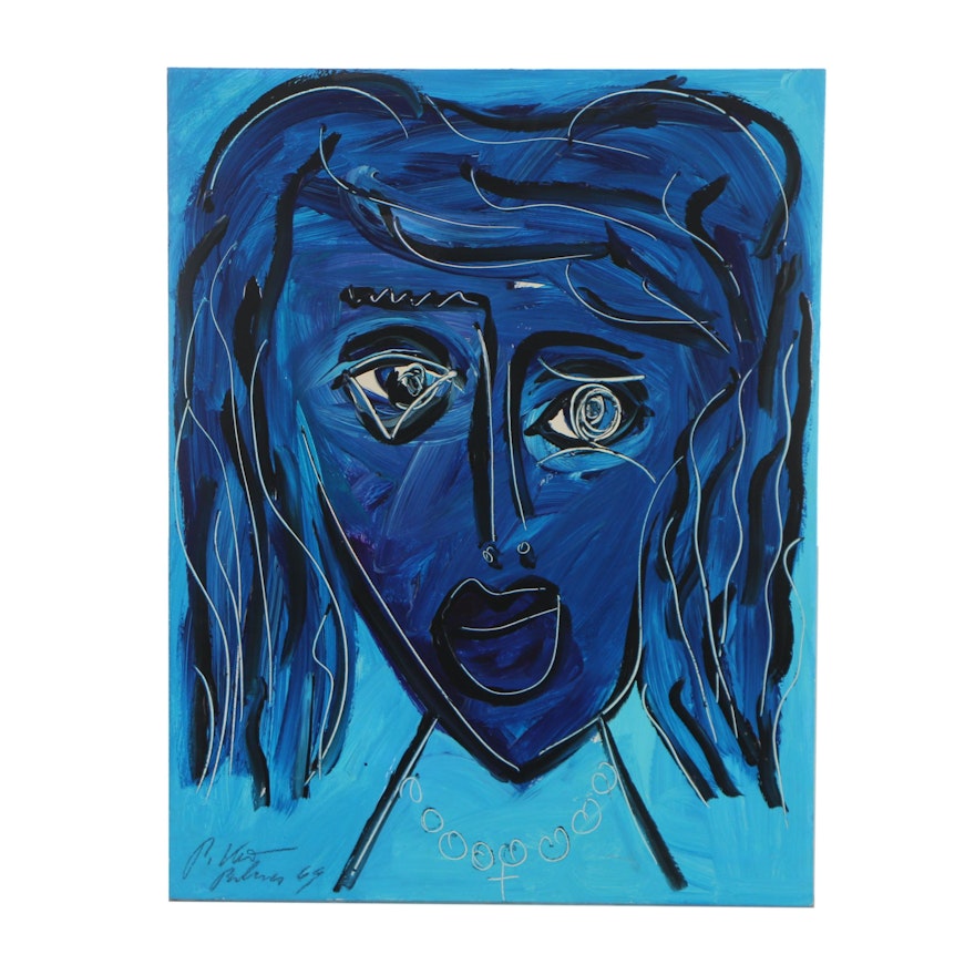 Peter Keil Oil Painting "Blue Picasso", 1969