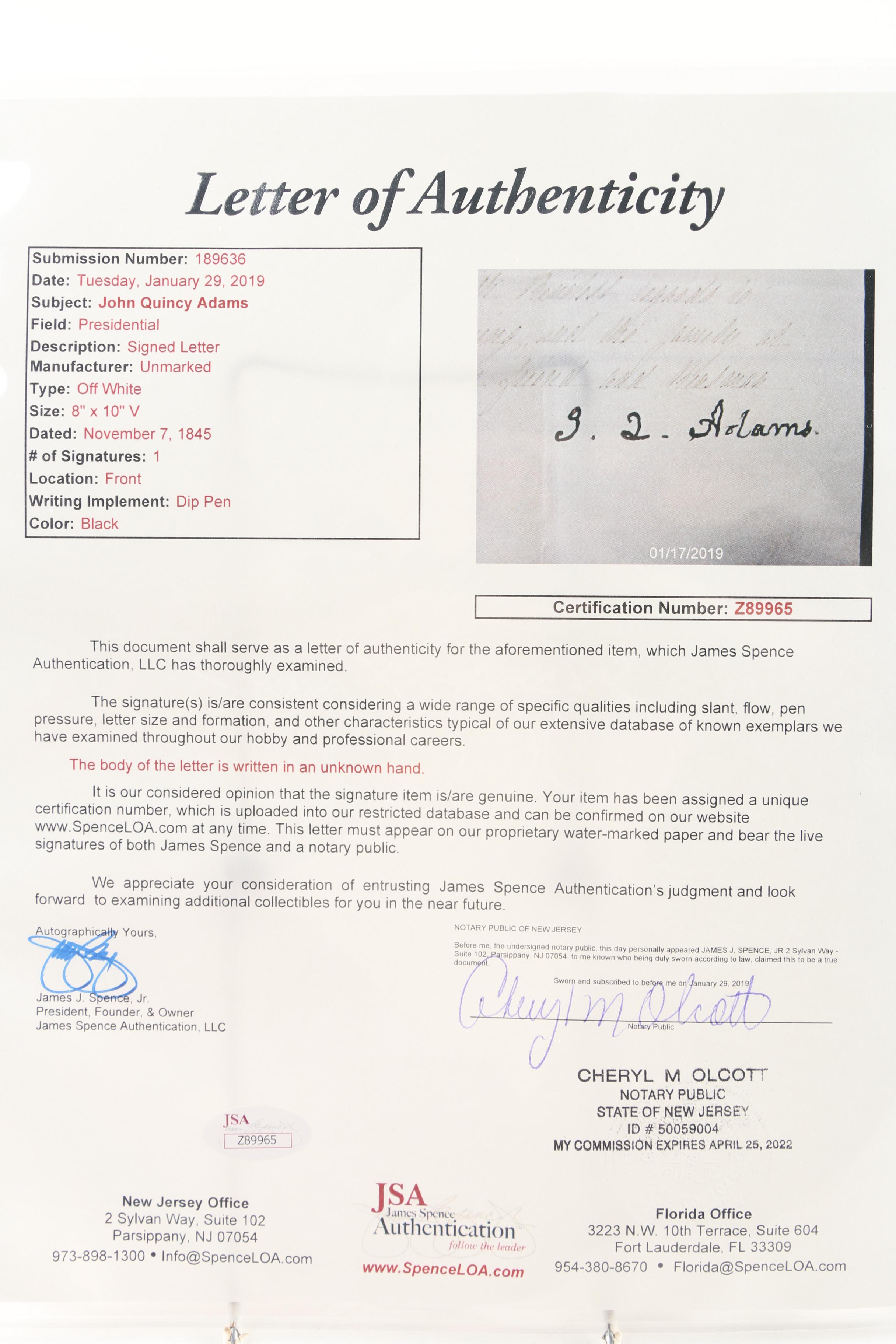 Presidents Monroe, Quincy Adams, Jackson & Van Buren Signed Documents