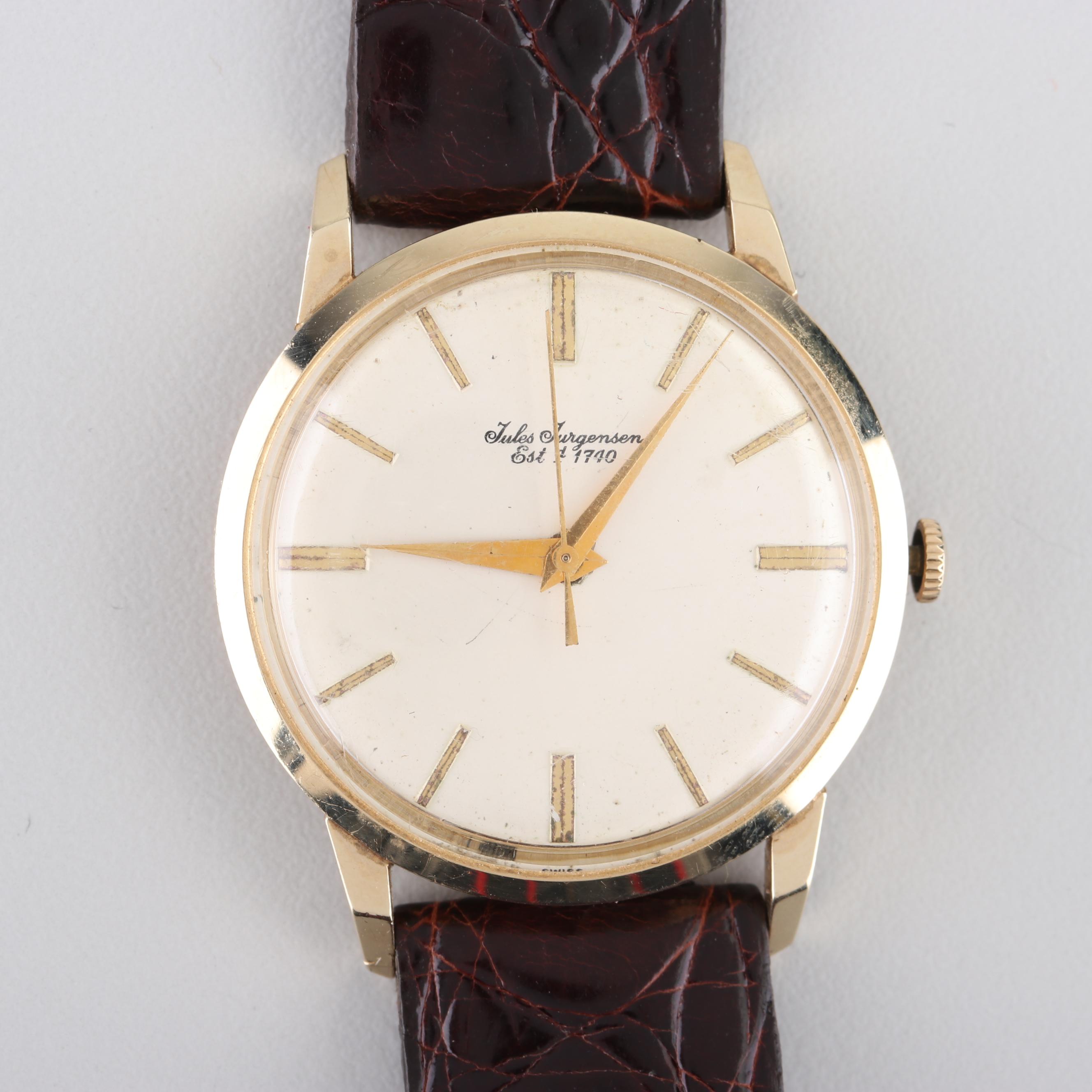 Jules Jurgensen 14K Yellow Gold and Alligator Band Watch