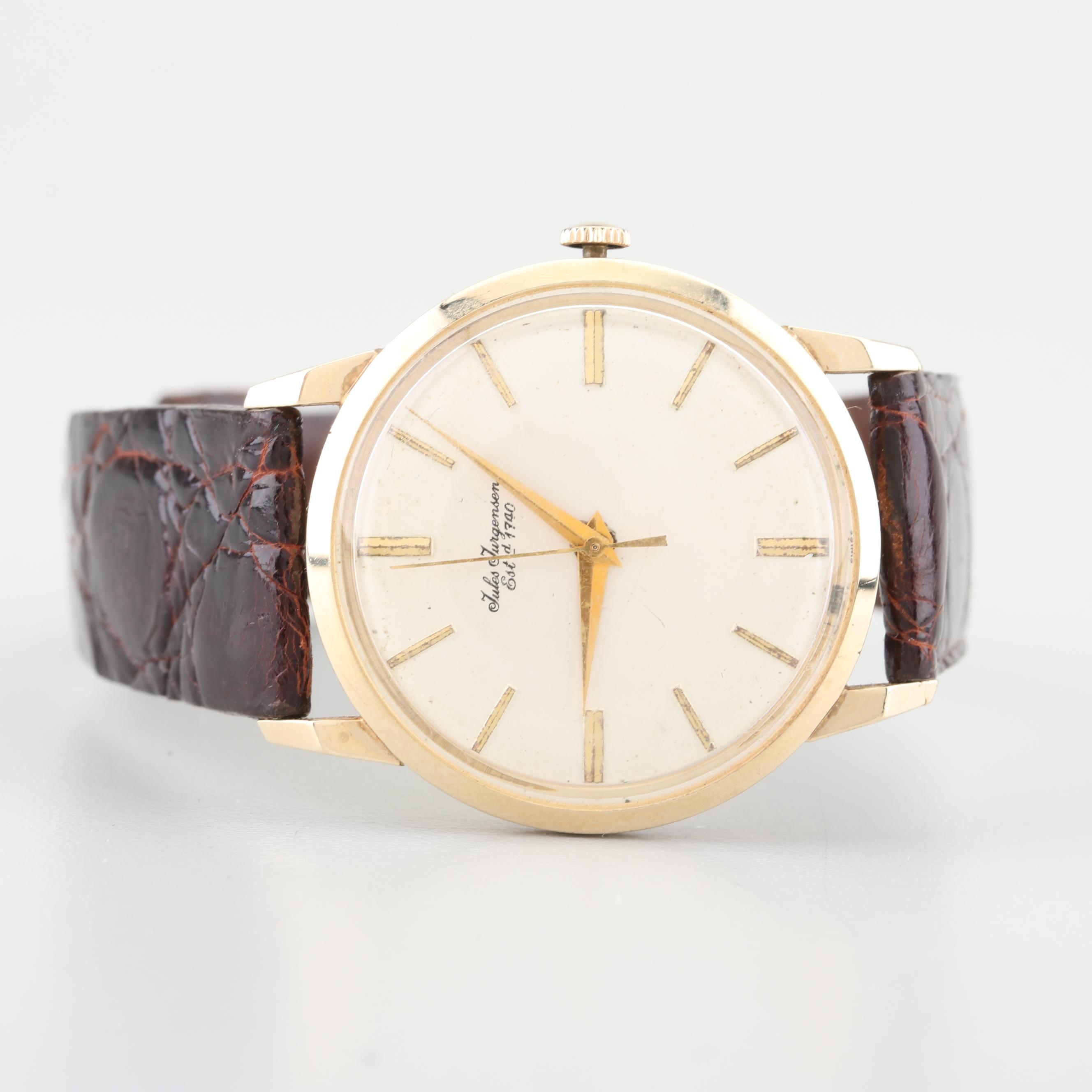 Jules Jurgensen 14K Yellow Gold and Alligator Band Watch
