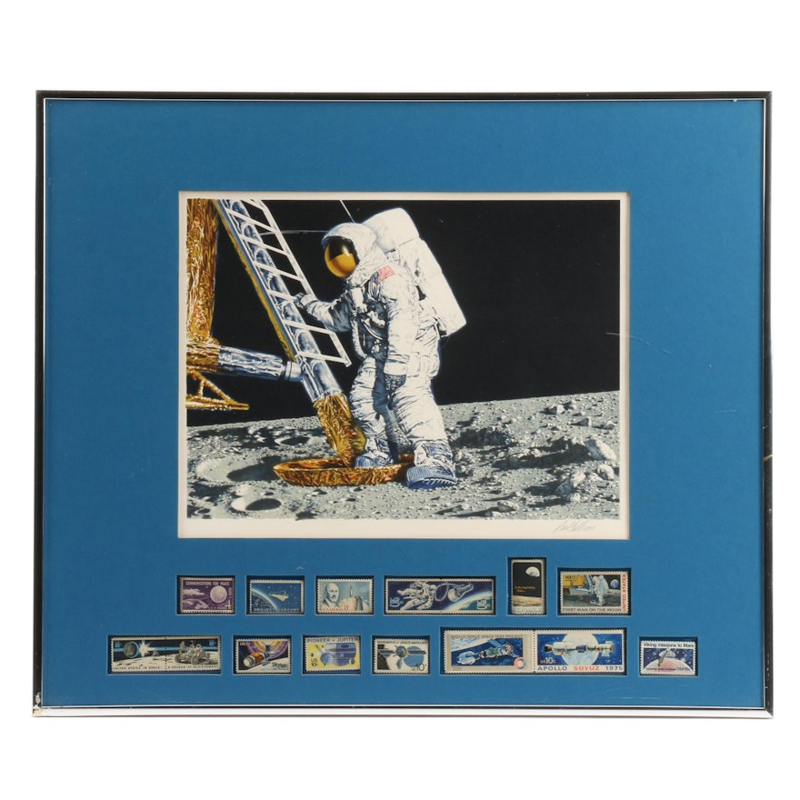 Paul Calle Commemorative Lithograph and USPS Stamps "The Conquest of Space"