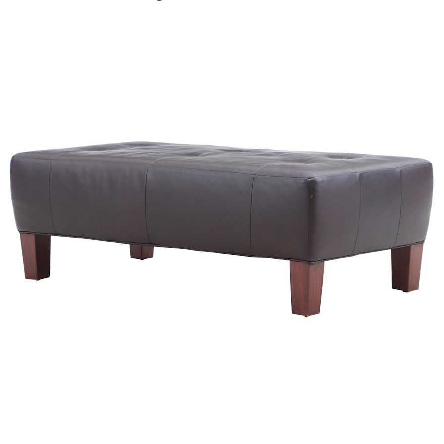 Button Tufted Leather Upholstered Ottoman