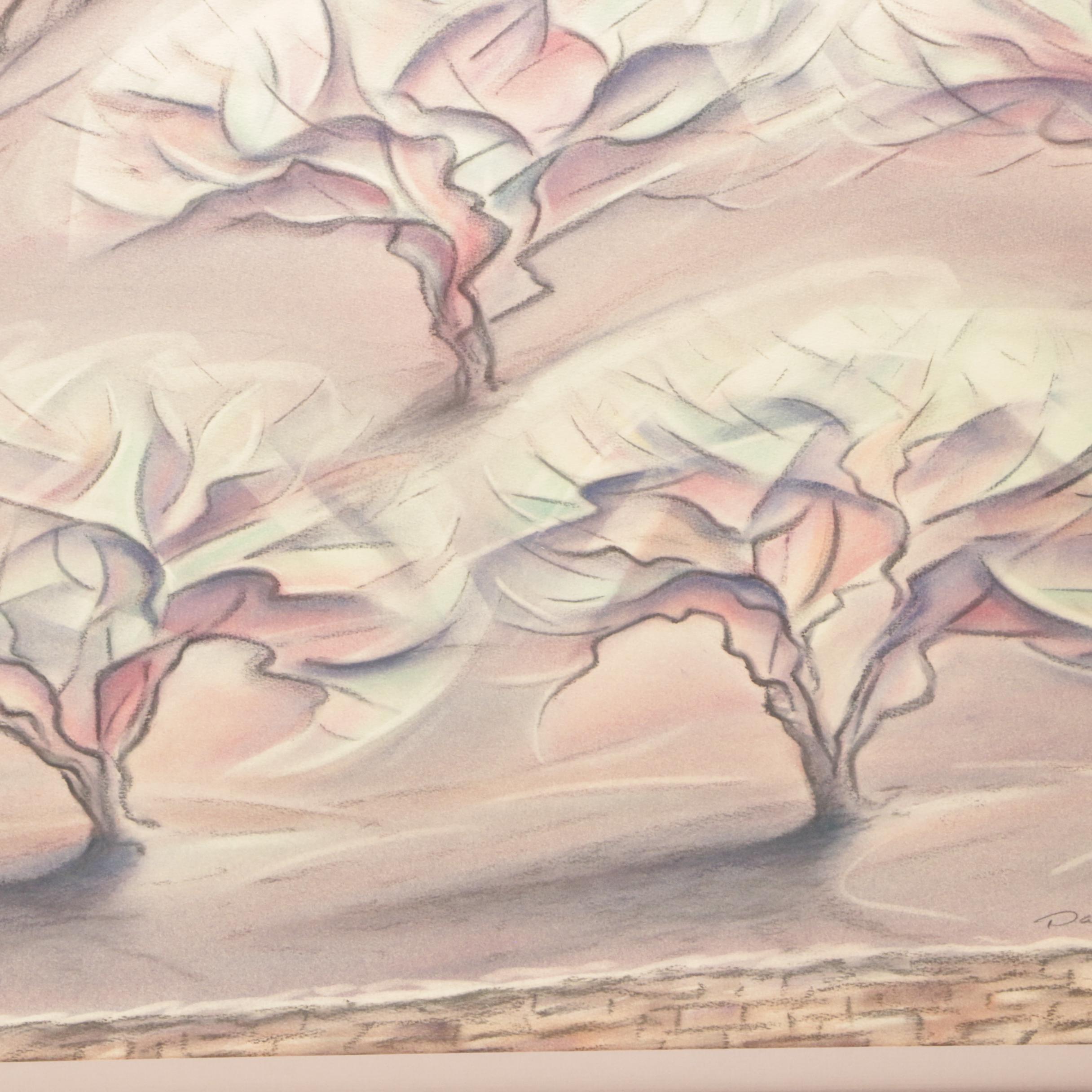 David Heil Pastel Drawing of Orchard Trees