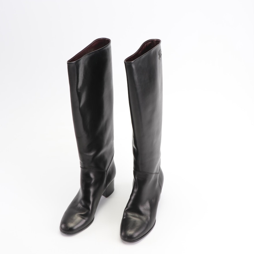 Women's Chanel Black Leather Tall Boots, Made in Italy