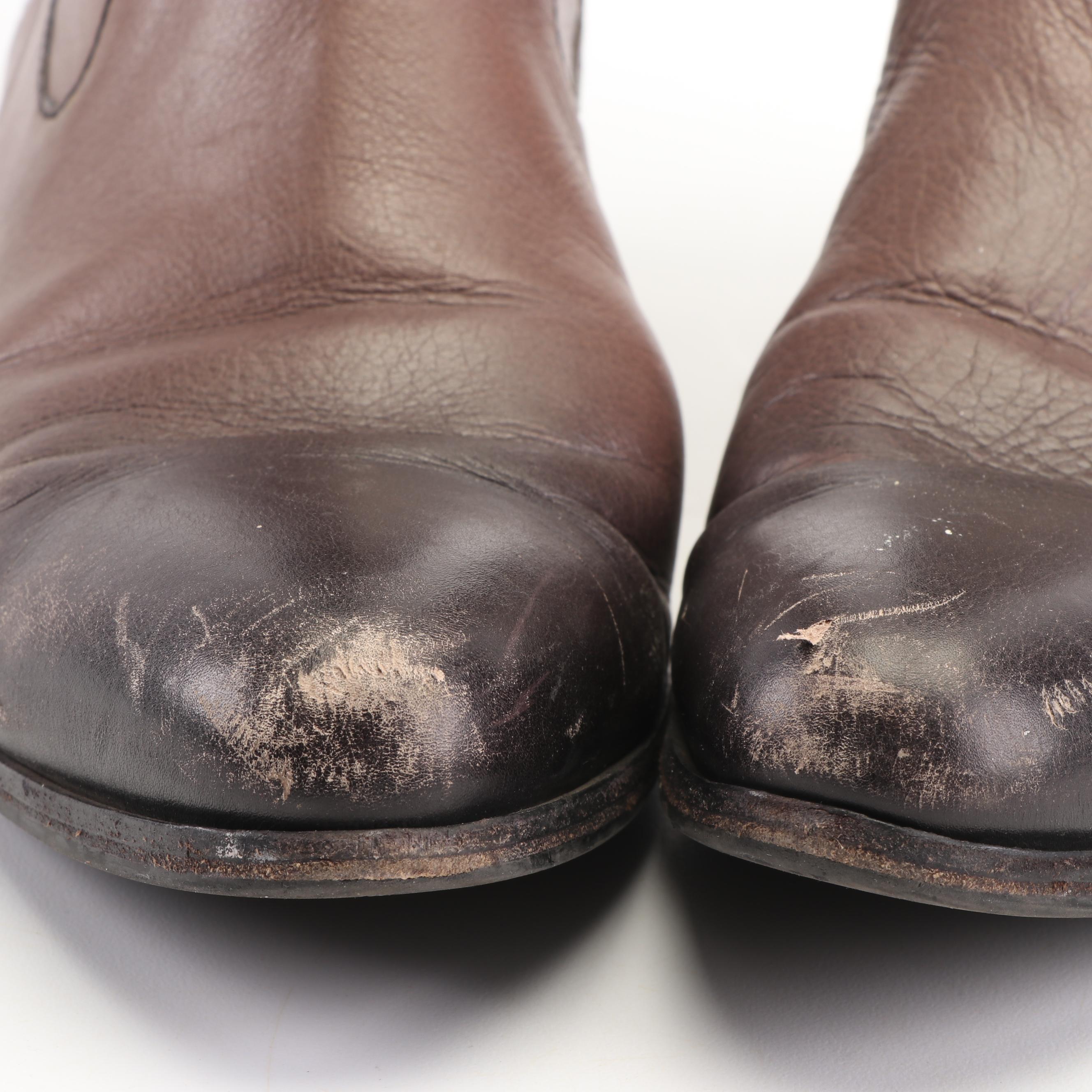 Prada Ombré Collection Brown Leather Mid-Calf Boots, Made in Italy