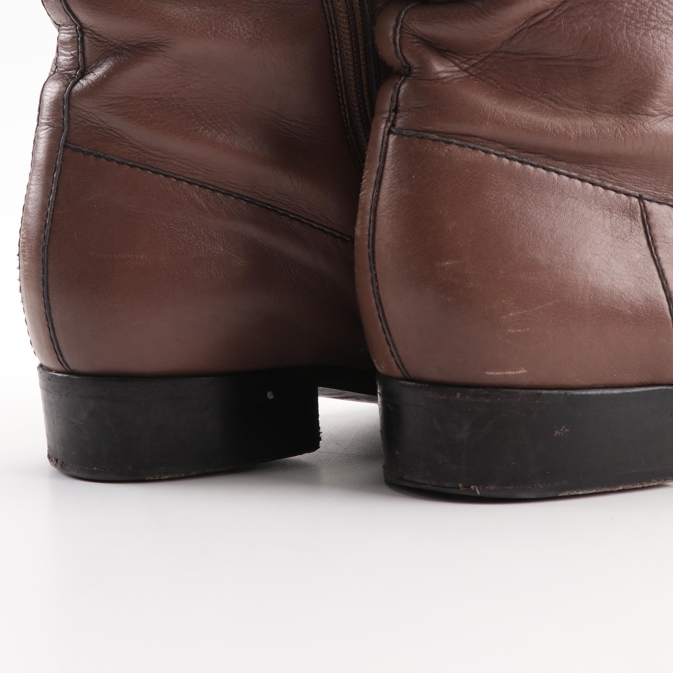 Prada Ombré Collection Brown Leather Mid-Calf Boots, Made in Italy