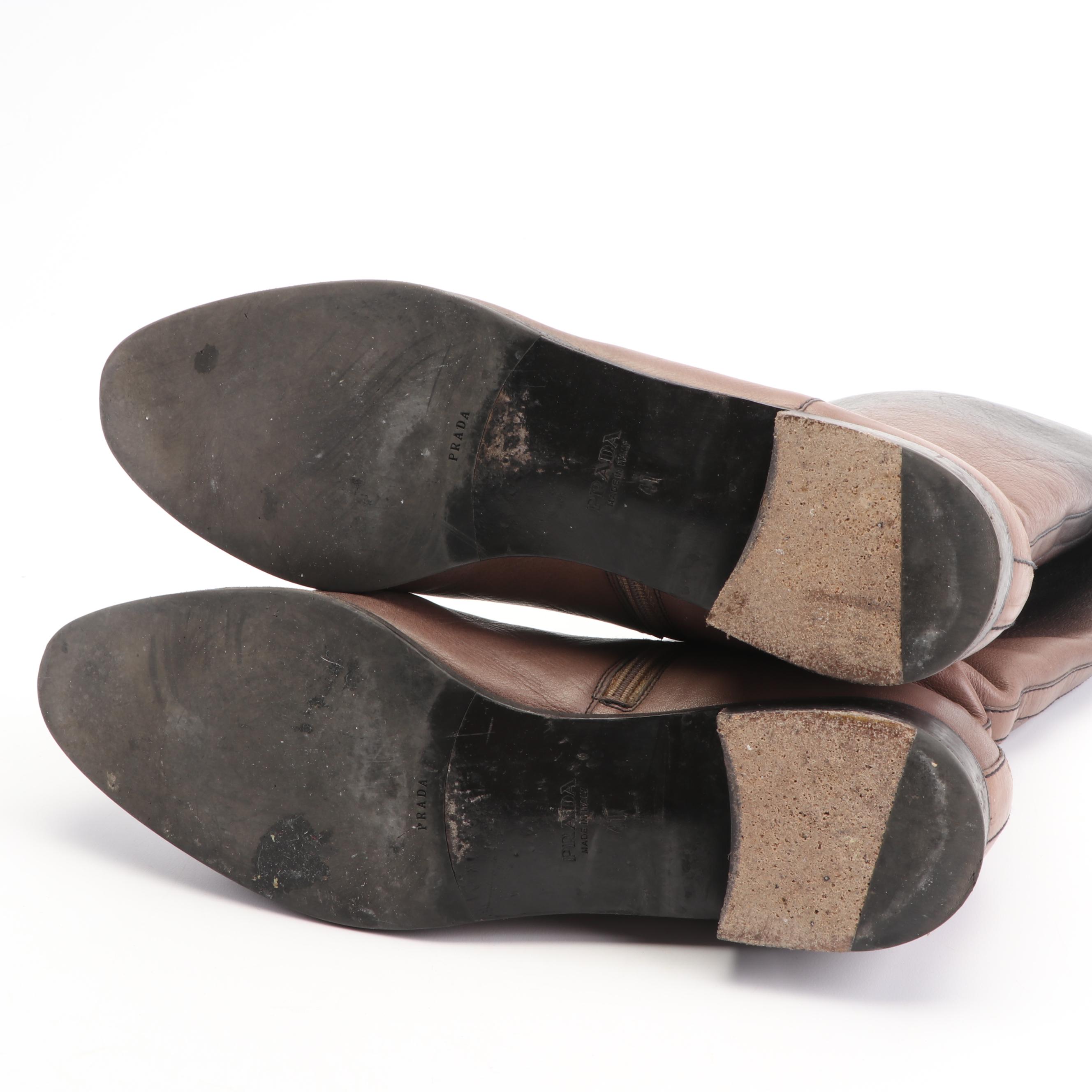 Prada Ombré Collection Brown Leather Mid-Calf Boots, Made in Italy