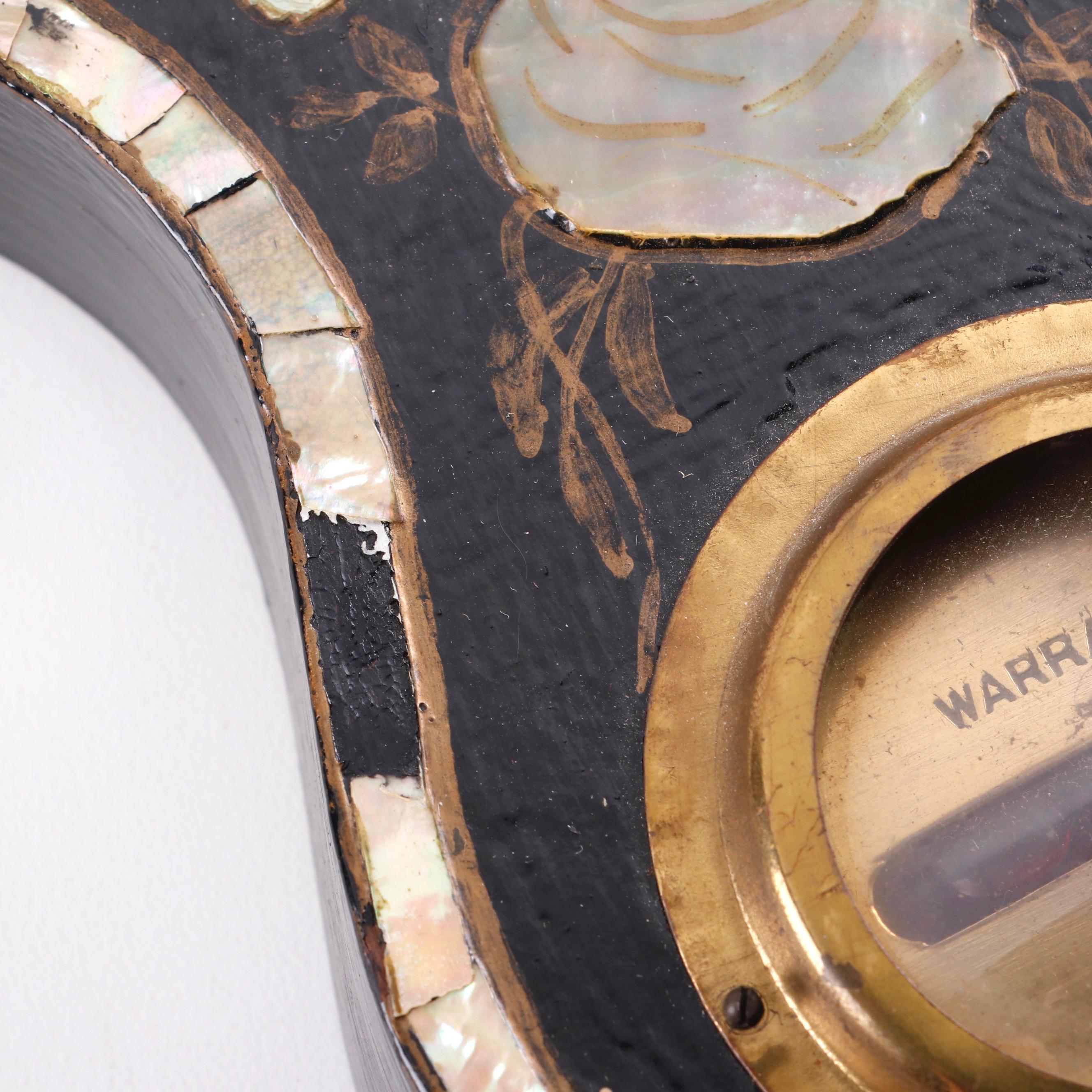 J.J. Lockwood Ebonized Wood Victorian Wheel Barometer with Mother-of-Pearl Inlay
