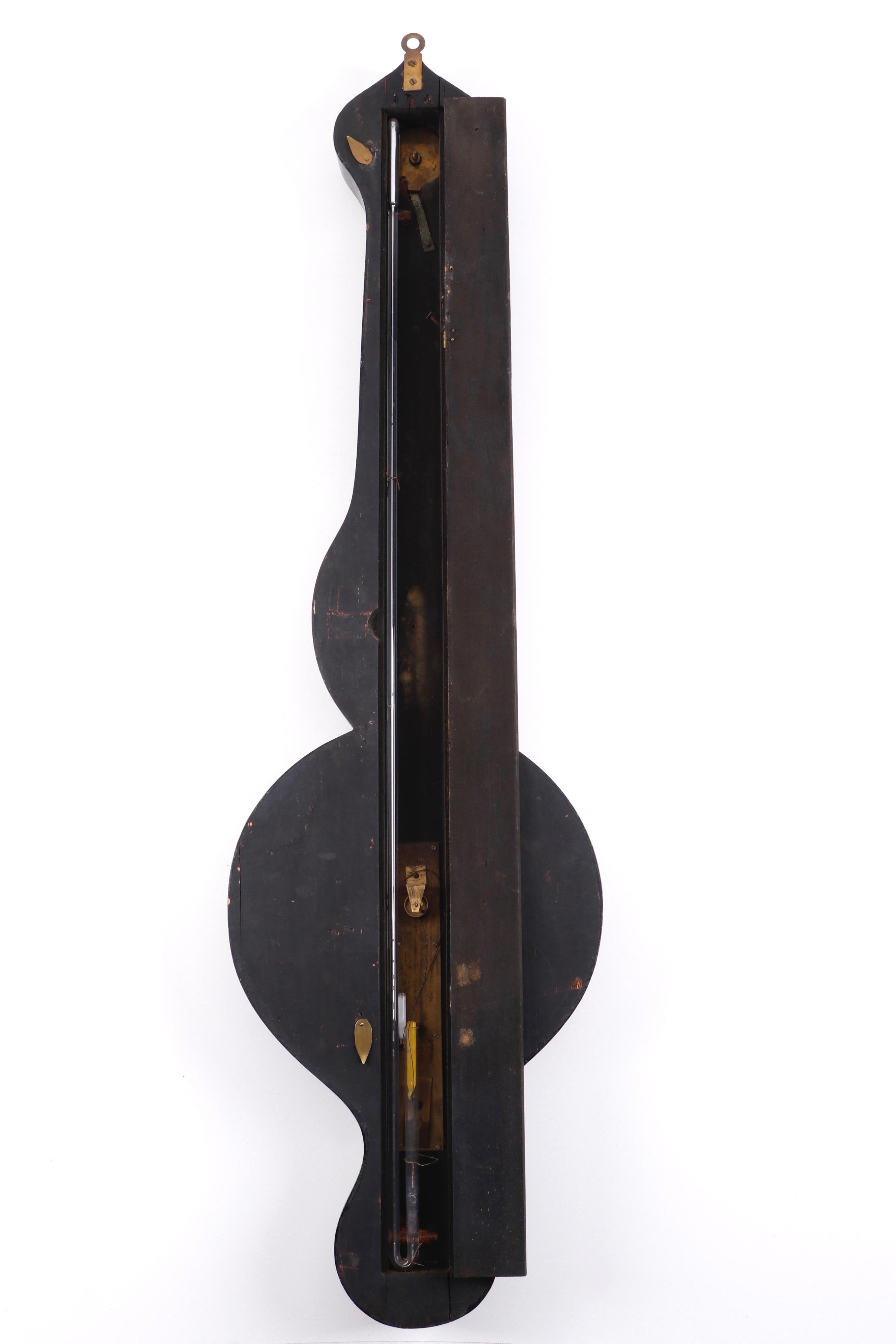 J.J. Lockwood Ebonized Wood Victorian Wheel Barometer with Mother-of-Pearl Inlay