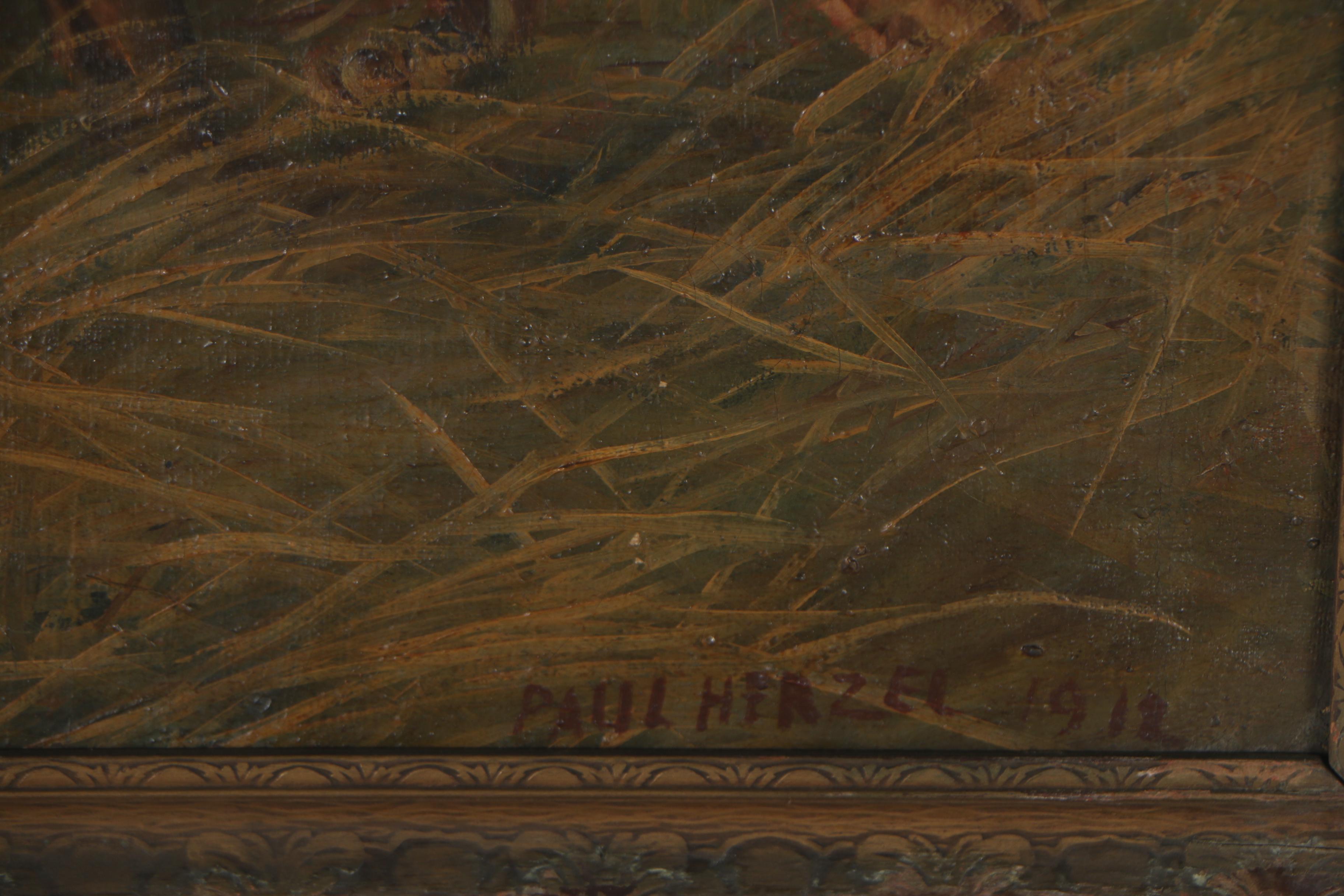 Paul Herzel 1912 Wildlife Oil Painting of Lions