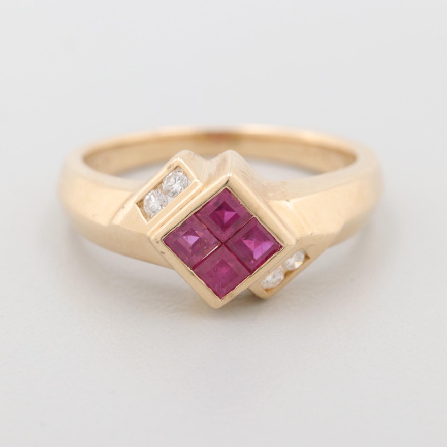 14K Yellow Gold Ruby and Diamond Ring