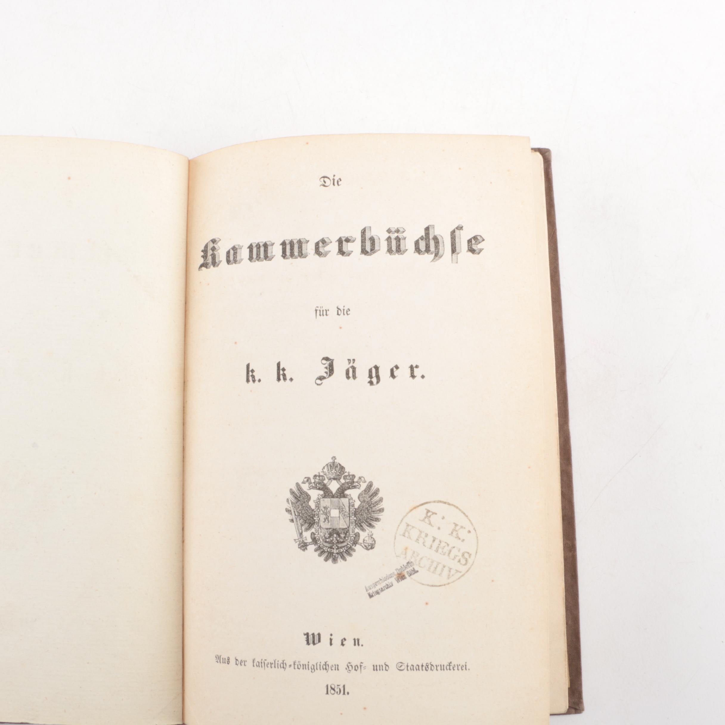 1851 "Chamber-Book of the K.K. Hunter Battalion" Austrian Military History Book