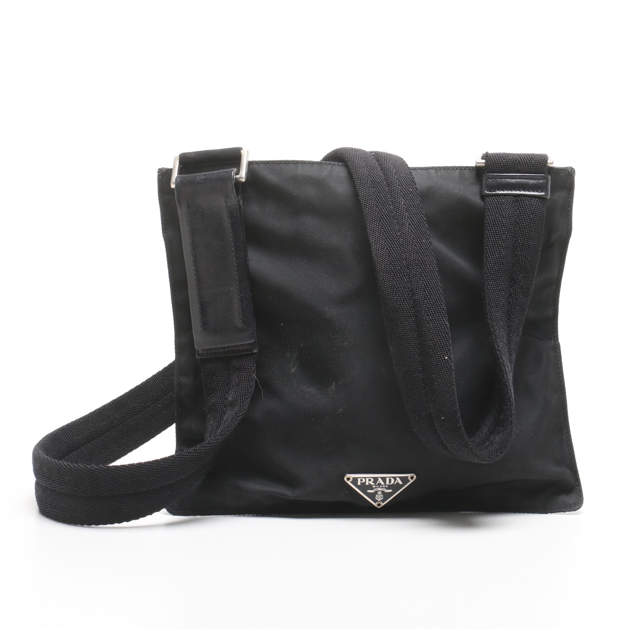 Prada Black Nylon Crossbody with Leather Trim, Made in Italy