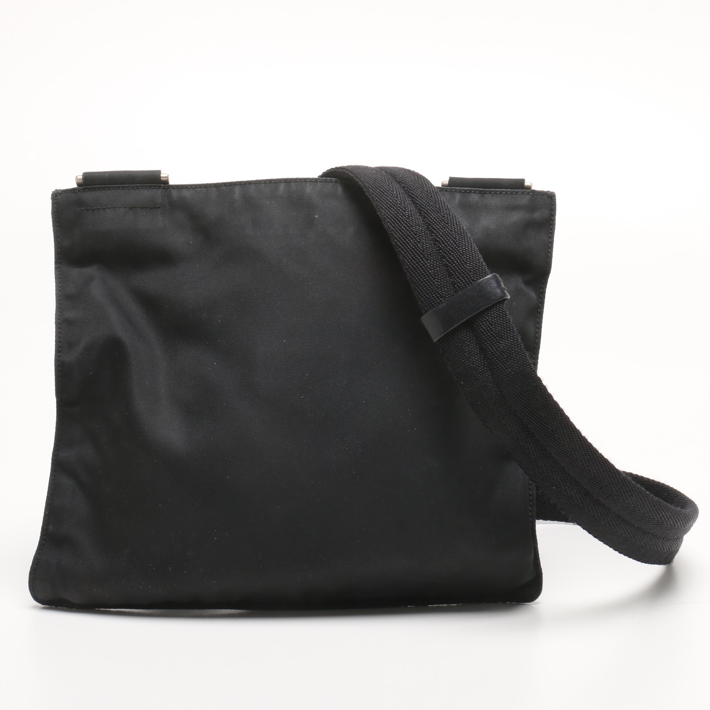 Prada Black Nylon Crossbody with Leather Trim, Made in Italy