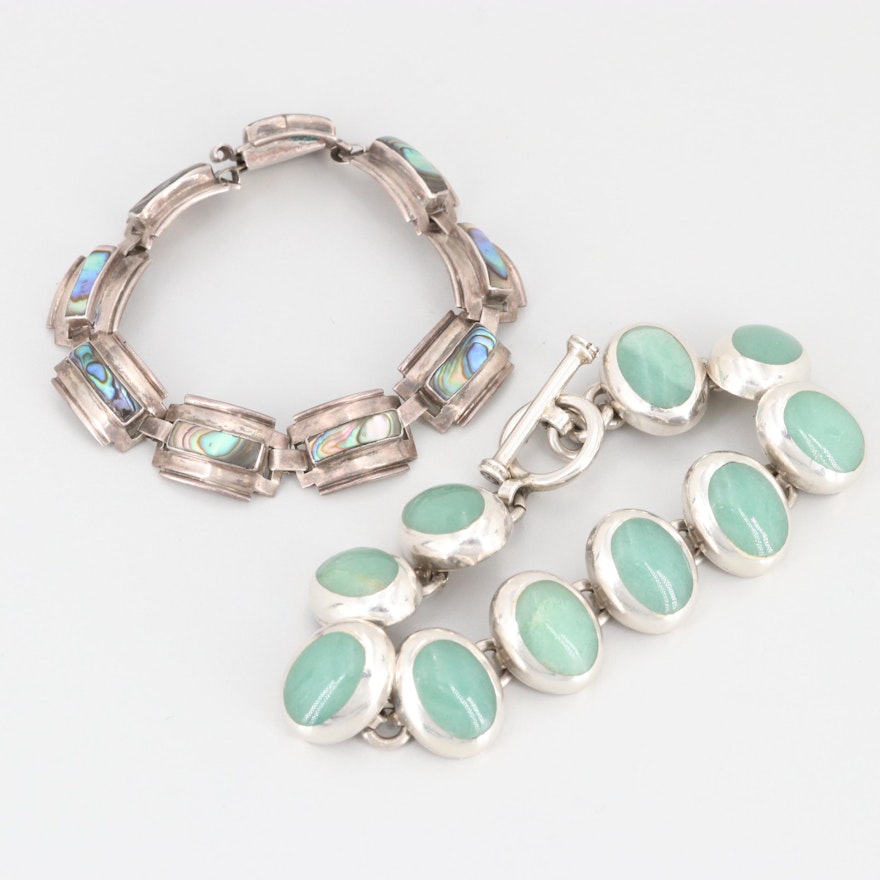 Mexican Sterling Silver Aventurine and Abalone Bracelets