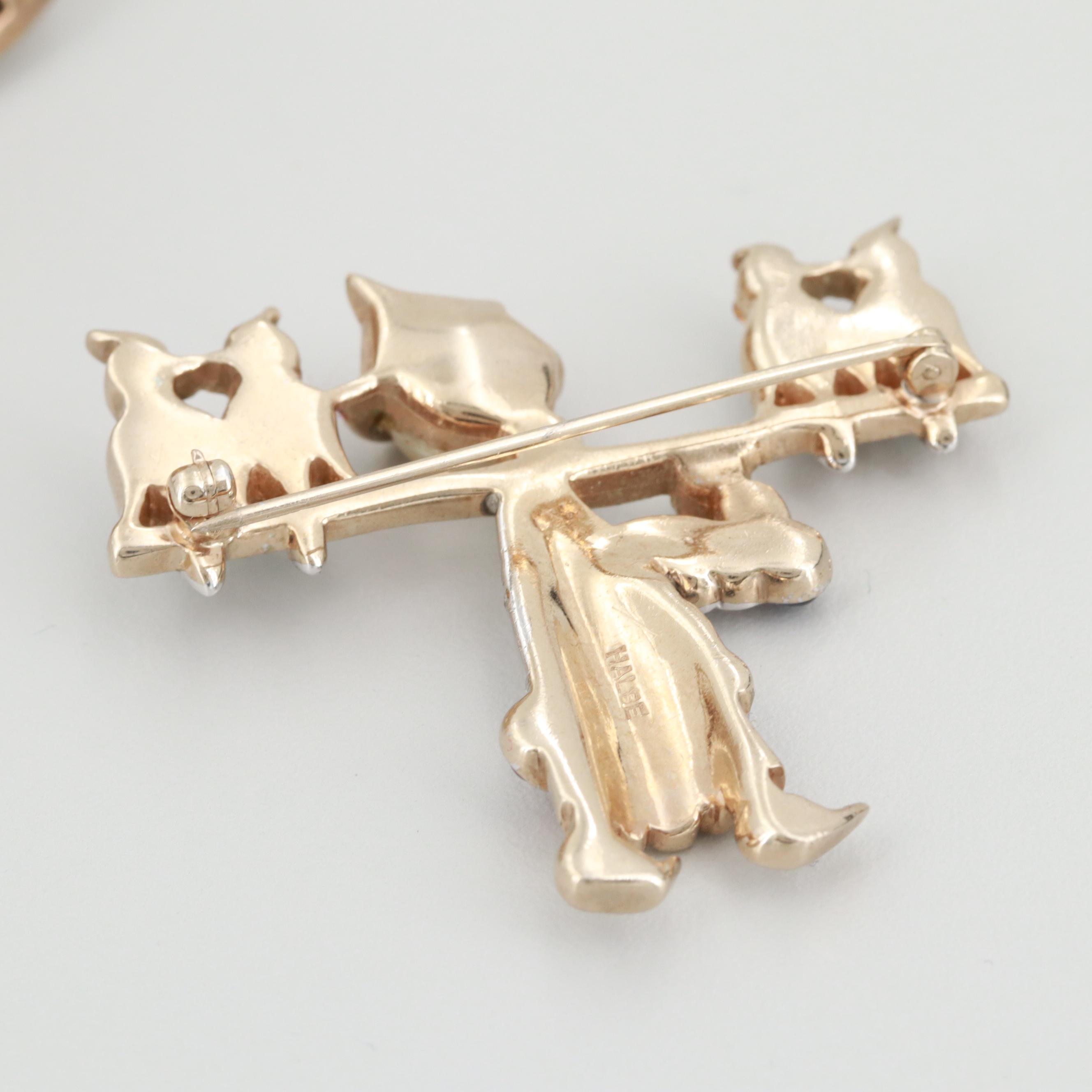 Vintage Asian Motif Halbe Glass and Imitation Pearl Brooch and Napier Bracelet