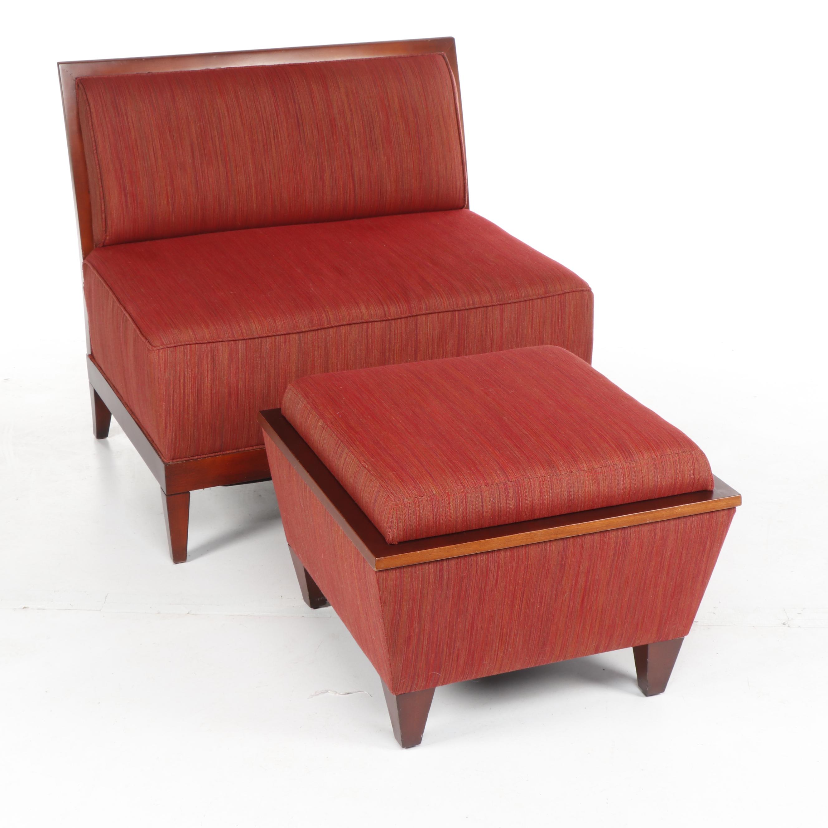 Baker Archetype Armless Straight-Back Chair with Custom Reversible Table Ottoman