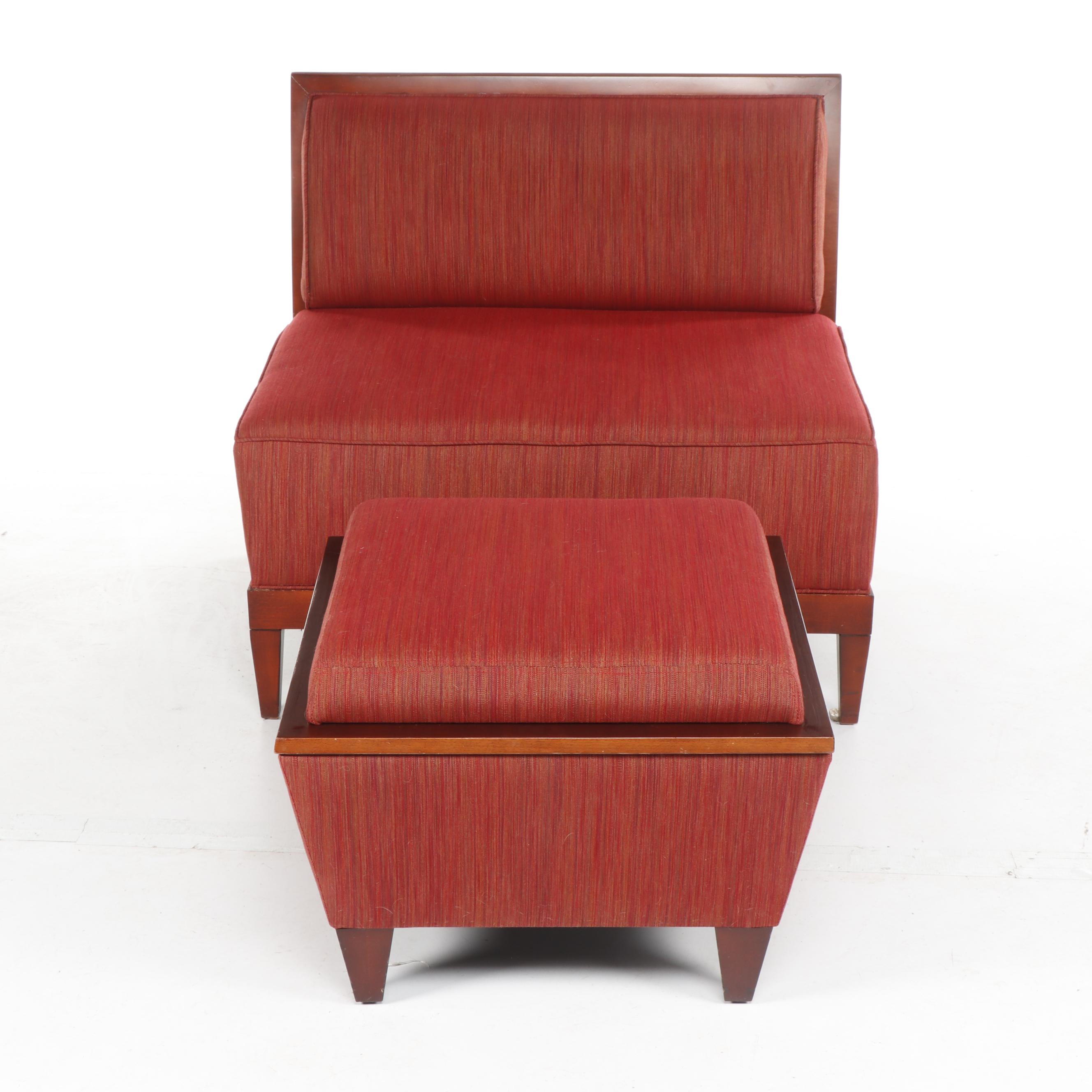 Baker Archetype Armless Straight-Back Chair with Custom Reversible Table Ottoman