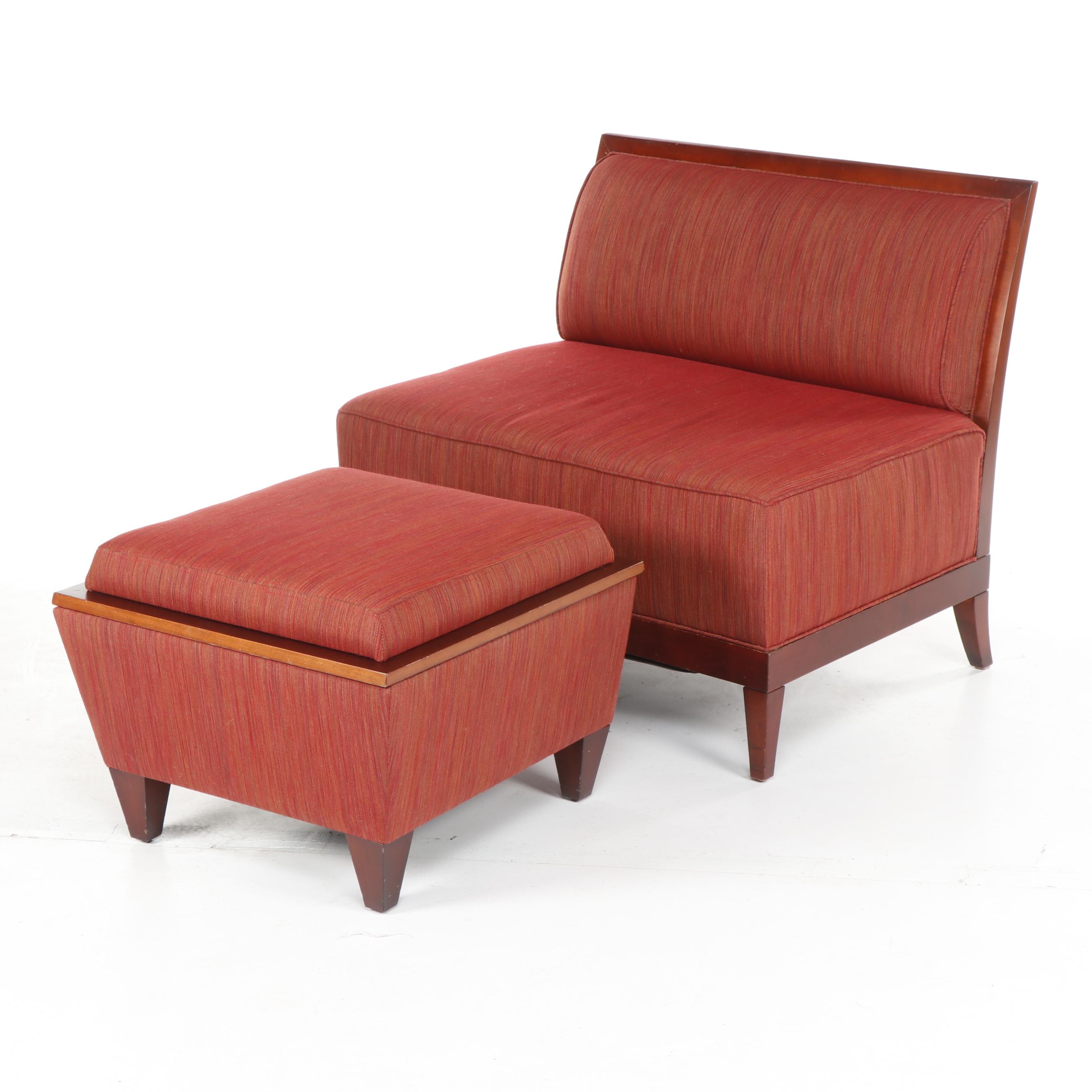 Baker Archetype Armless Straight-Back Chair with Custom Reversible Table Ottoman