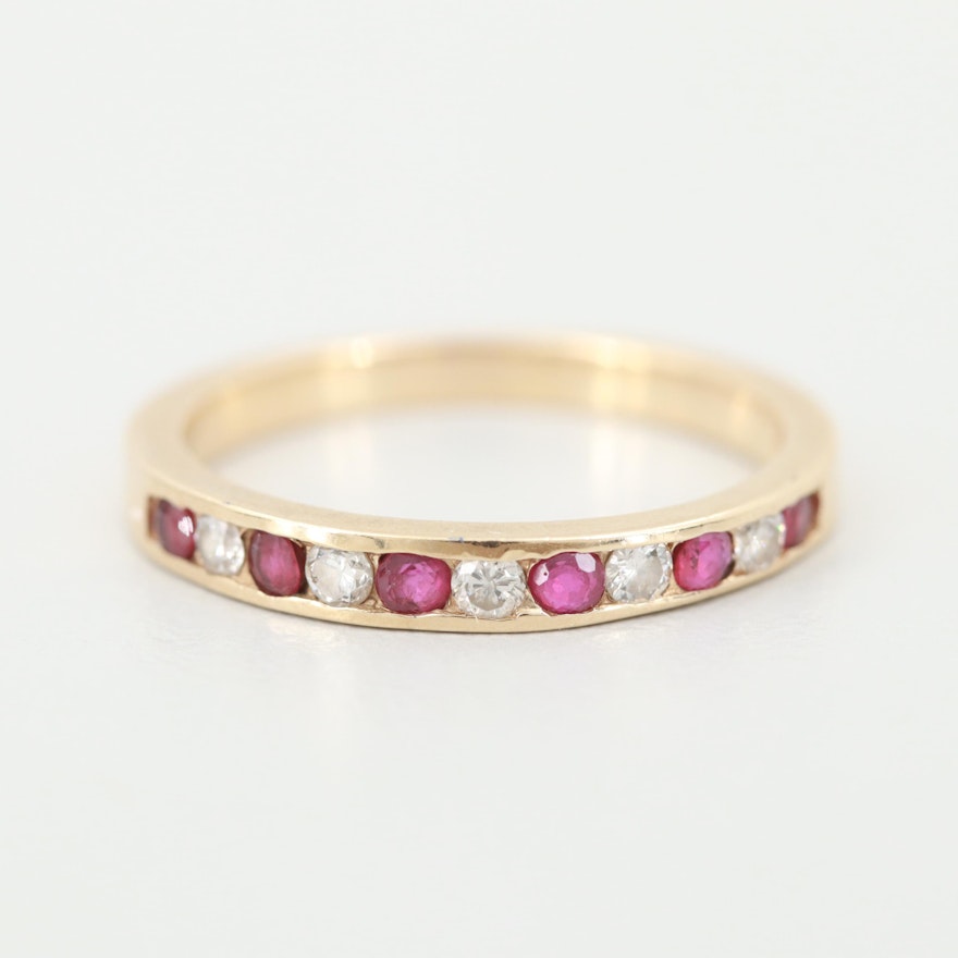 14K Yellow Gold Diamond and Ruby Ring