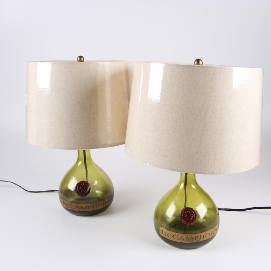 Reproduction Green Tincture of Camphor Carboy Bottle Table Lamps, 2012