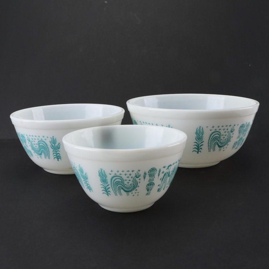 Pyrex "Butterprint Turquoise" Ovenware Nesting Bowl Set, Mid-Century