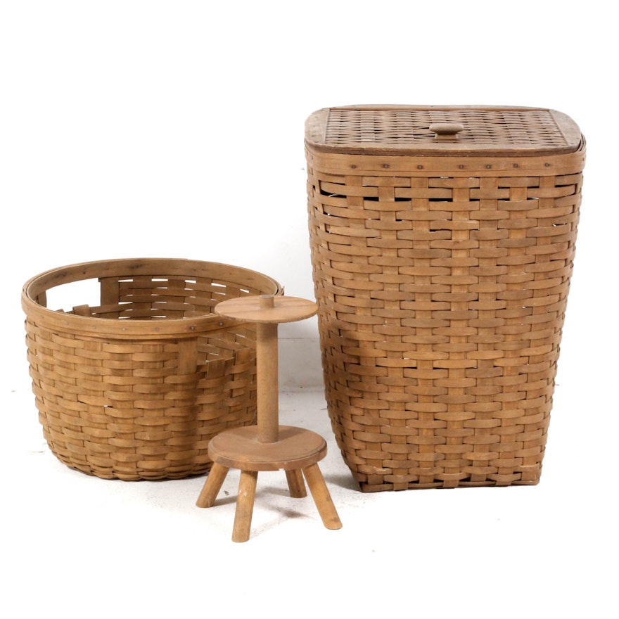 Longaberger Laundry Basket, Sewing Basket and Stand