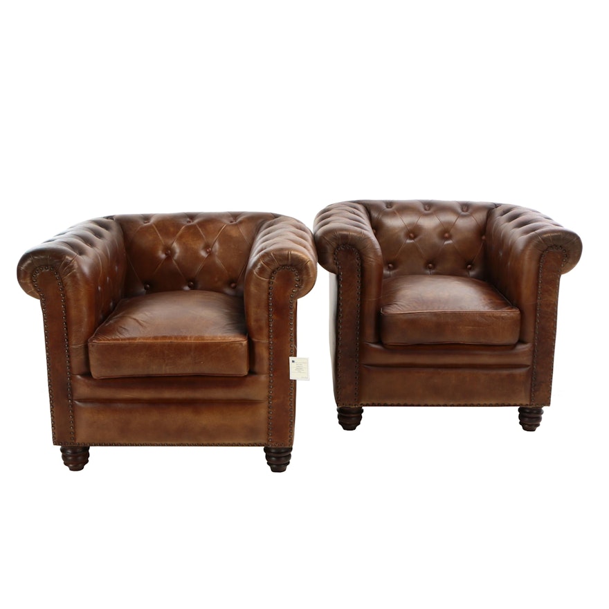 Pair of Chesterfield Style "Norwood" Tufted Leather Club Chairs