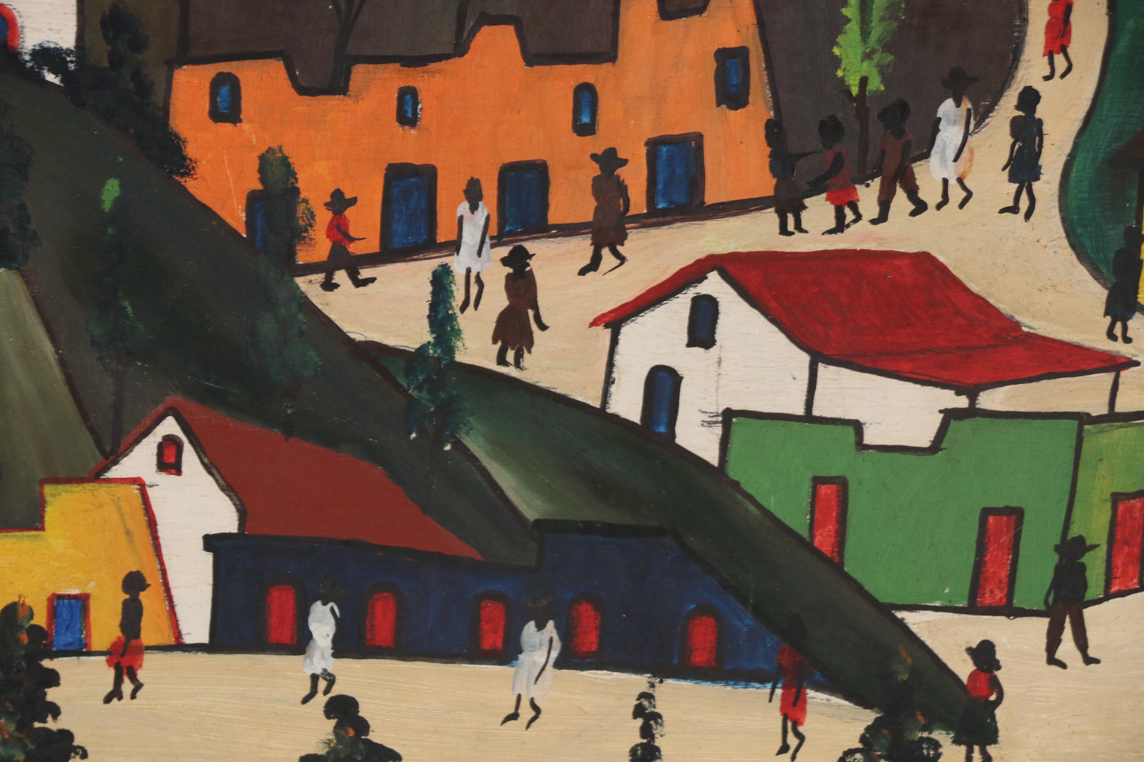 Préfète Duffaut Oil Painting of Haitian Village, 1965