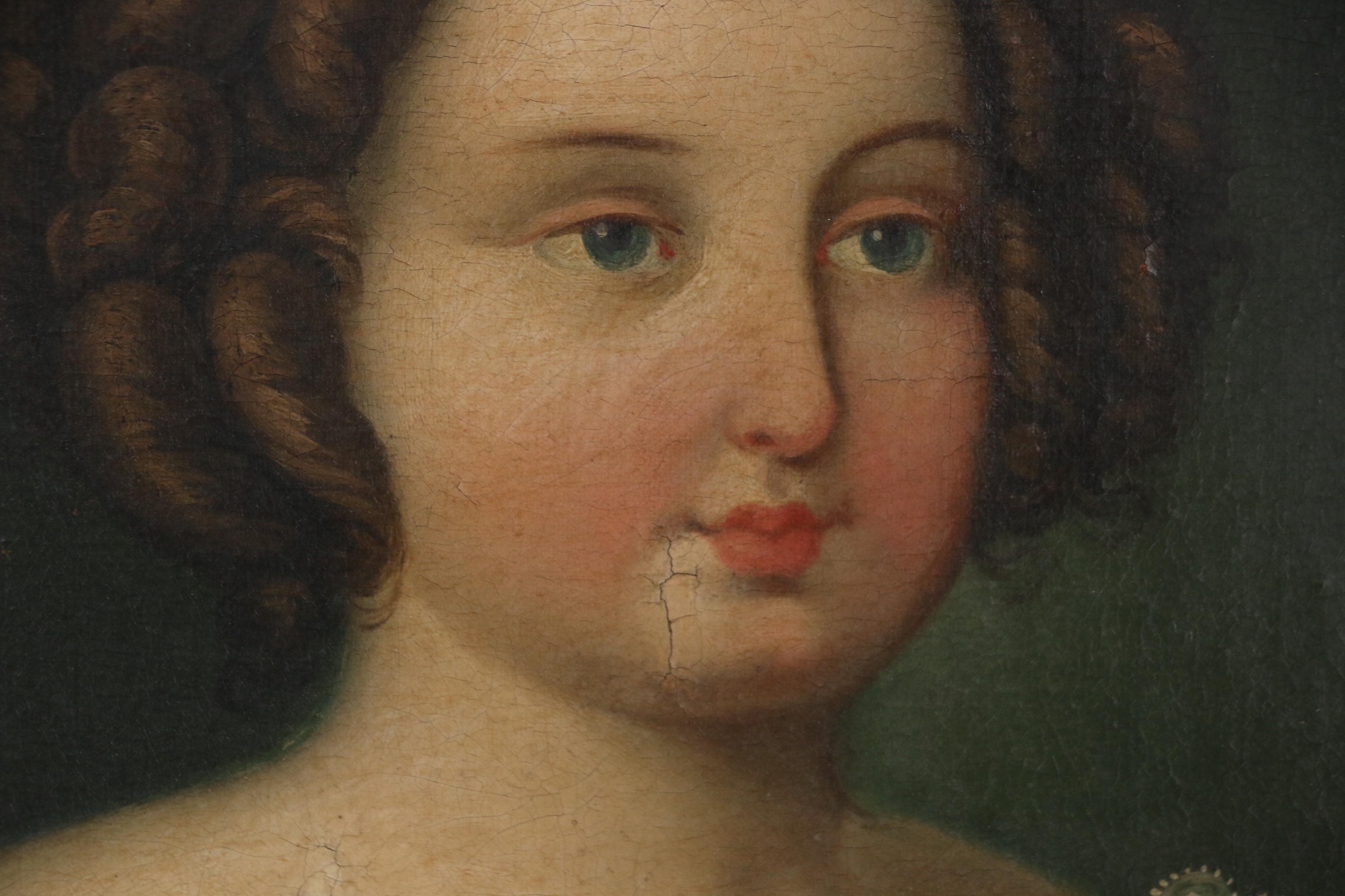 19th Century Oil Portrait of Queen Maria II of Portugal