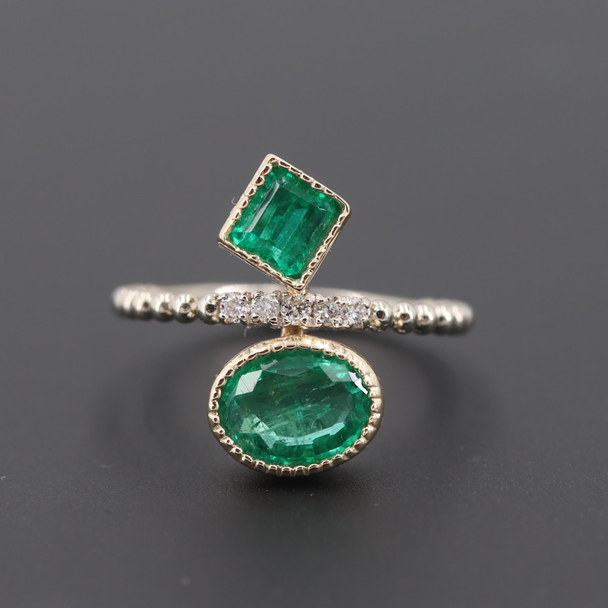 14K White and Yellow Gold Emerald and Diamond Ring