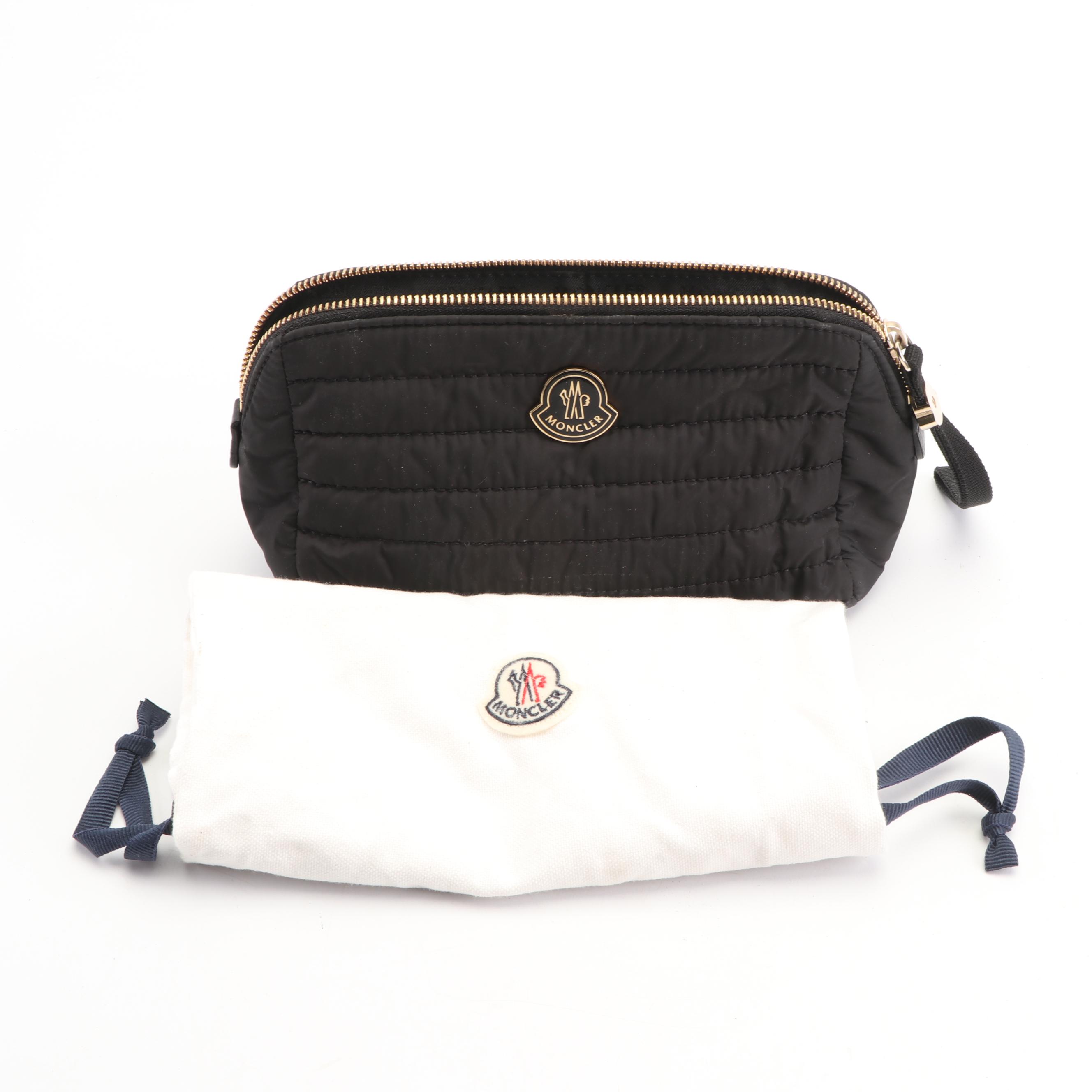 Women's Prada Velvet Grafite Sneakers with Moncler Modello Quilted Cosmetic Bag