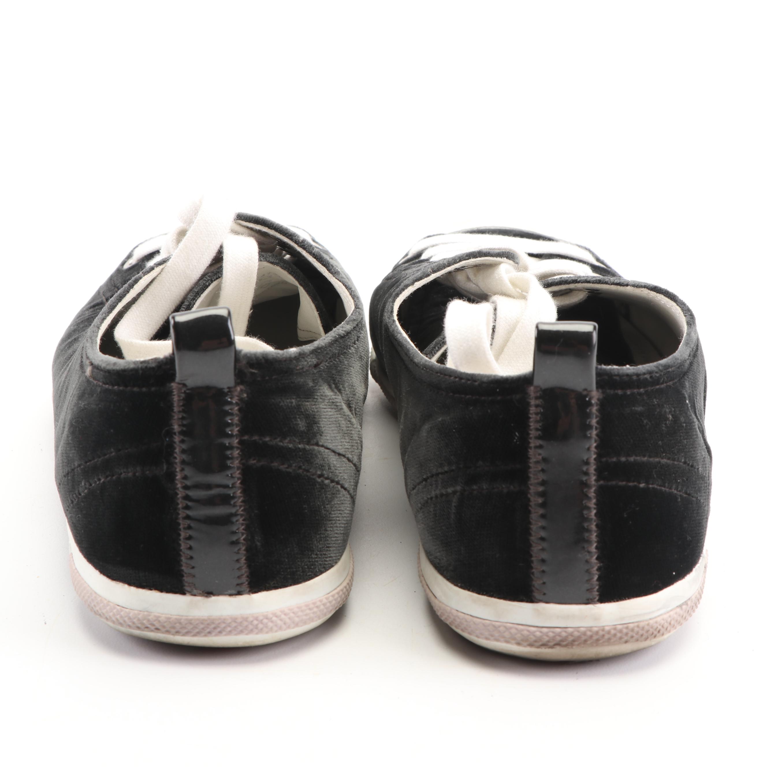 Women's Prada Velvet Grafite Sneakers with Moncler Modello Quilted Cosmetic Bag