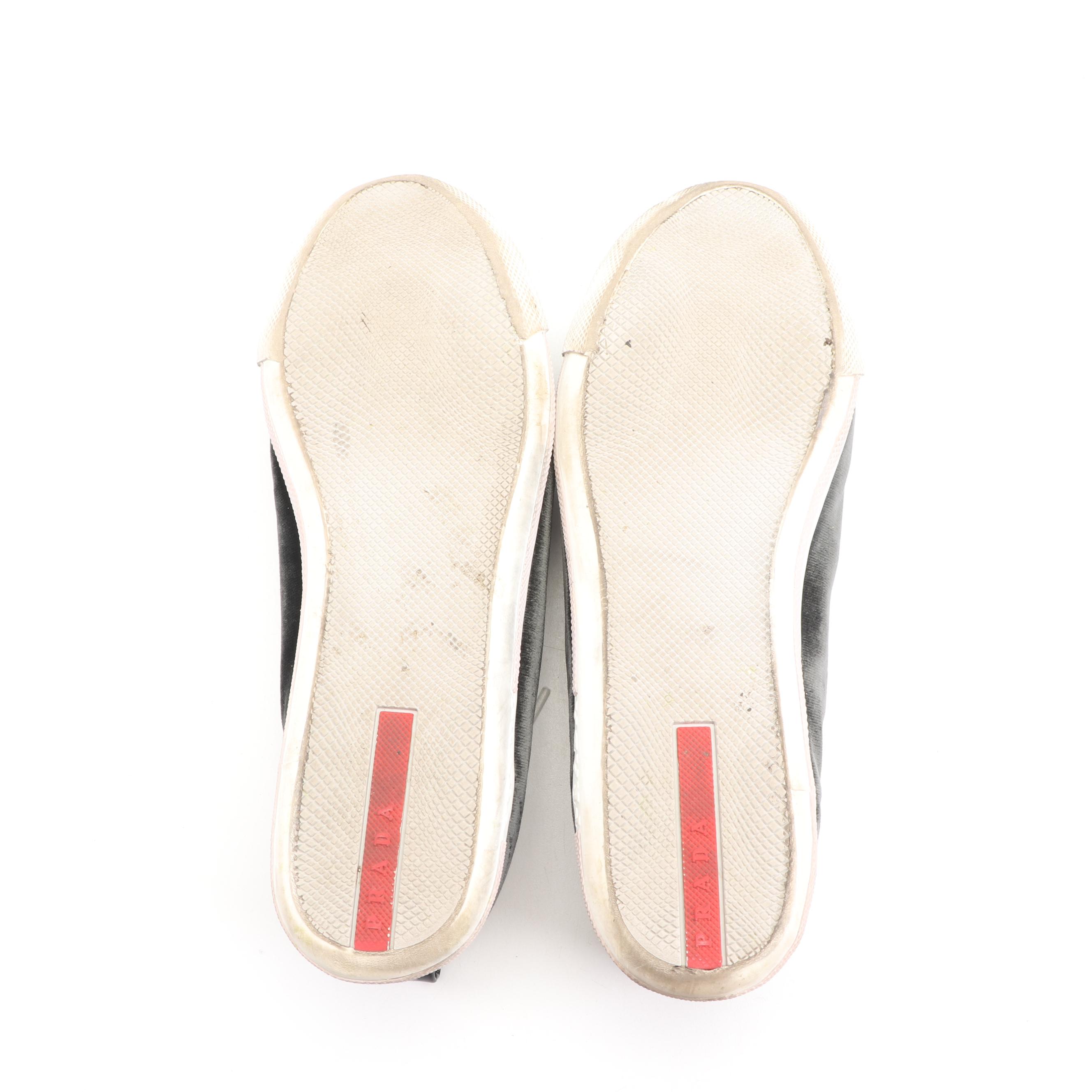 Women's Prada Velvet Grafite Sneakers with Moncler Modello Quilted Cosmetic Bag