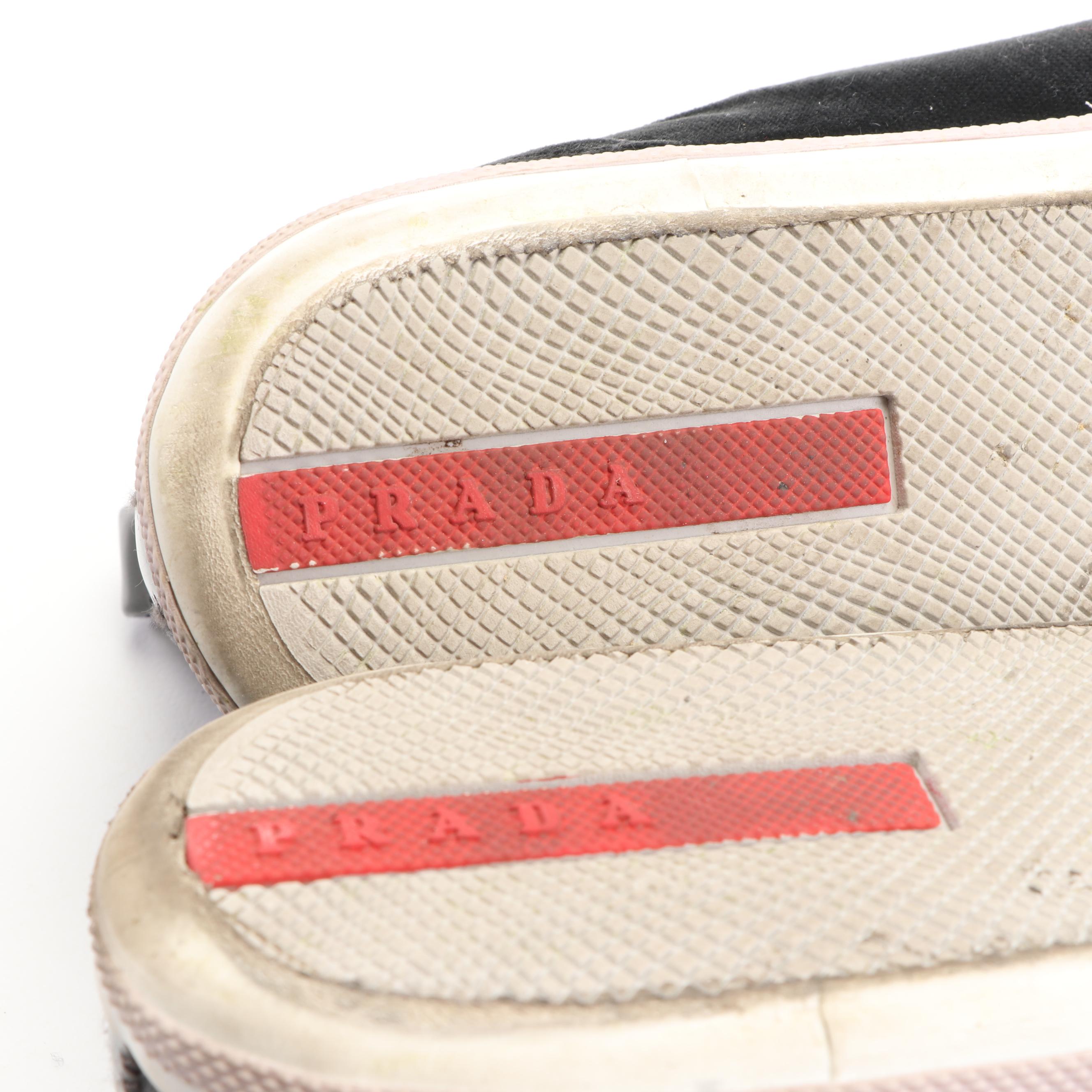 Women's Prada Velvet Grafite Sneakers with Moncler Modello Quilted Cosmetic Bag