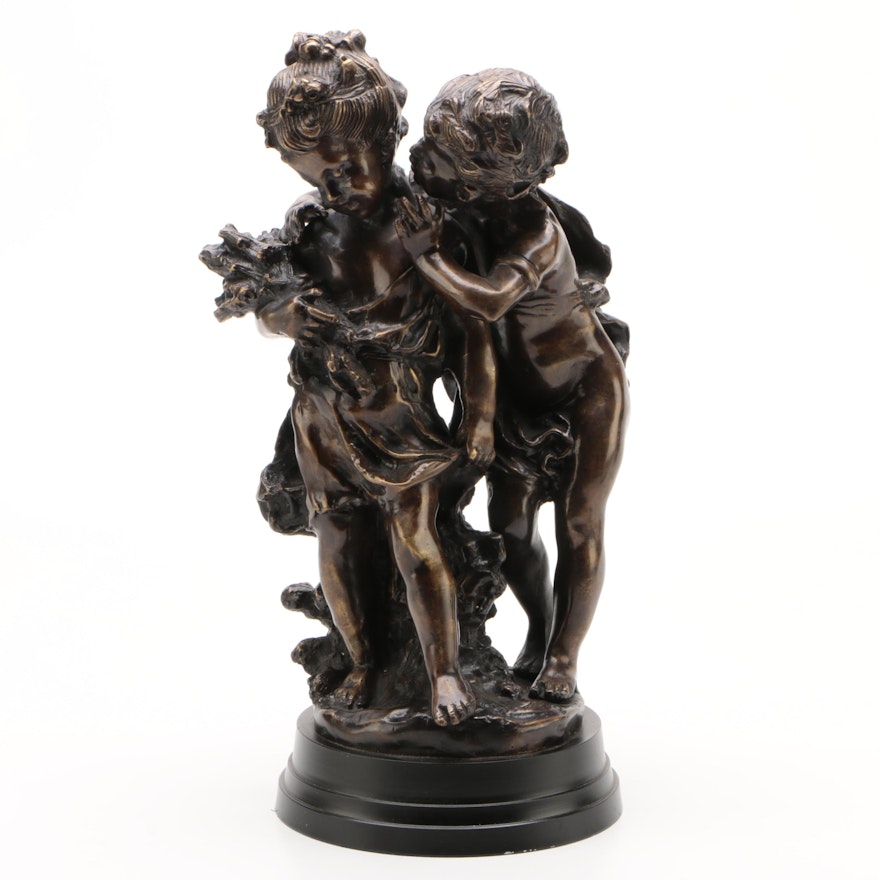 American Reproduction Bronze Sculpture after Auguste Moreau "Secrets"