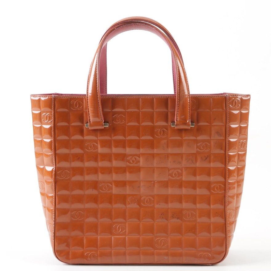 Chanel Quilted Rust Patent Leather Chocolate Bar Tote, Made in Italy