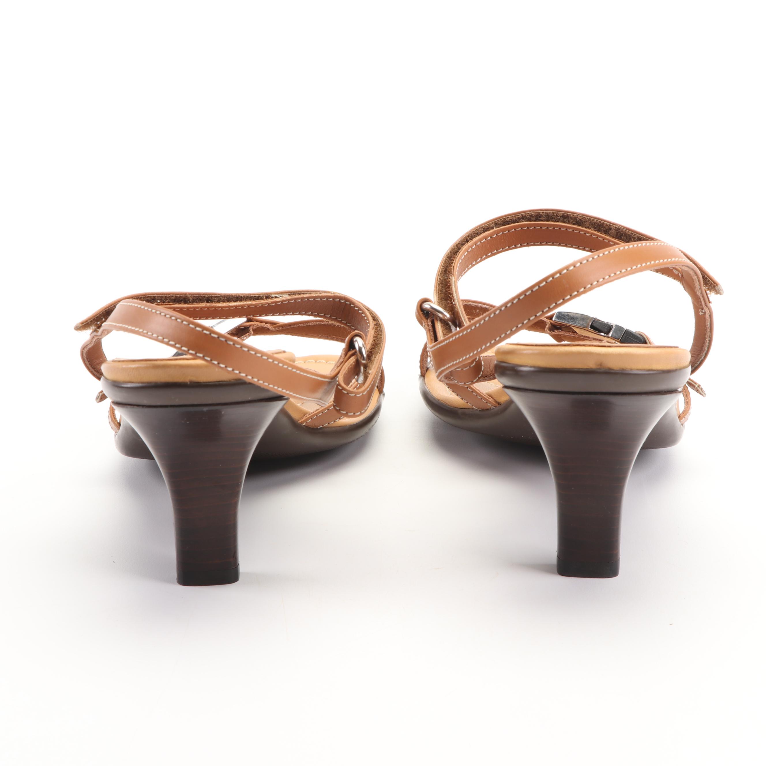 Prada Tan Leather Strappy Sandals with Buckle Accents, Made in Italy