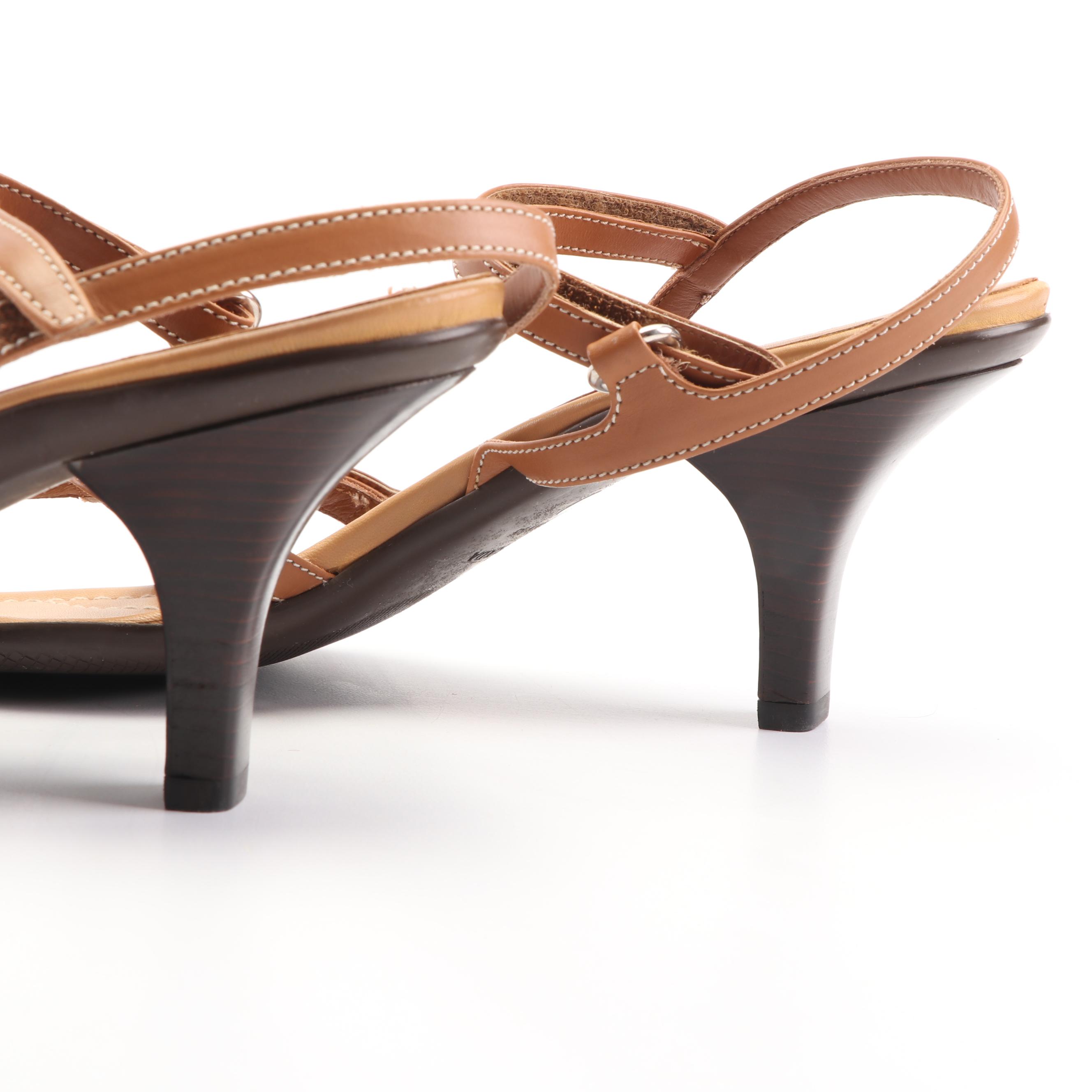 Prada Tan Leather Strappy Sandals with Buckle Accents, Made in Italy