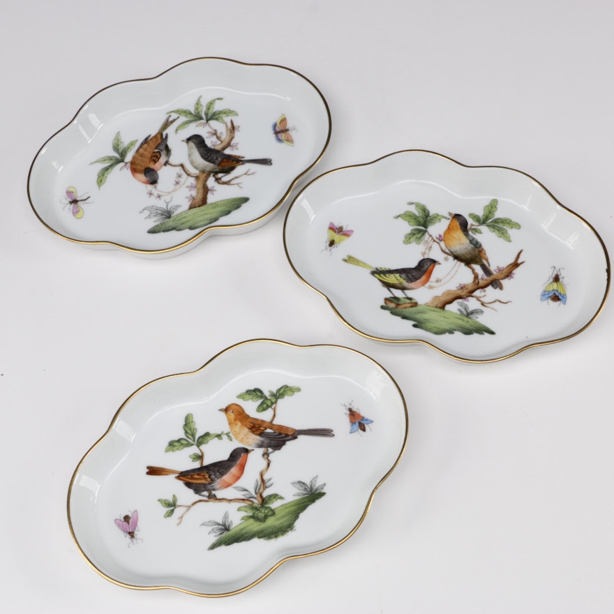 Herend "Rothschild Bird" Porcelain Scalloped Trays