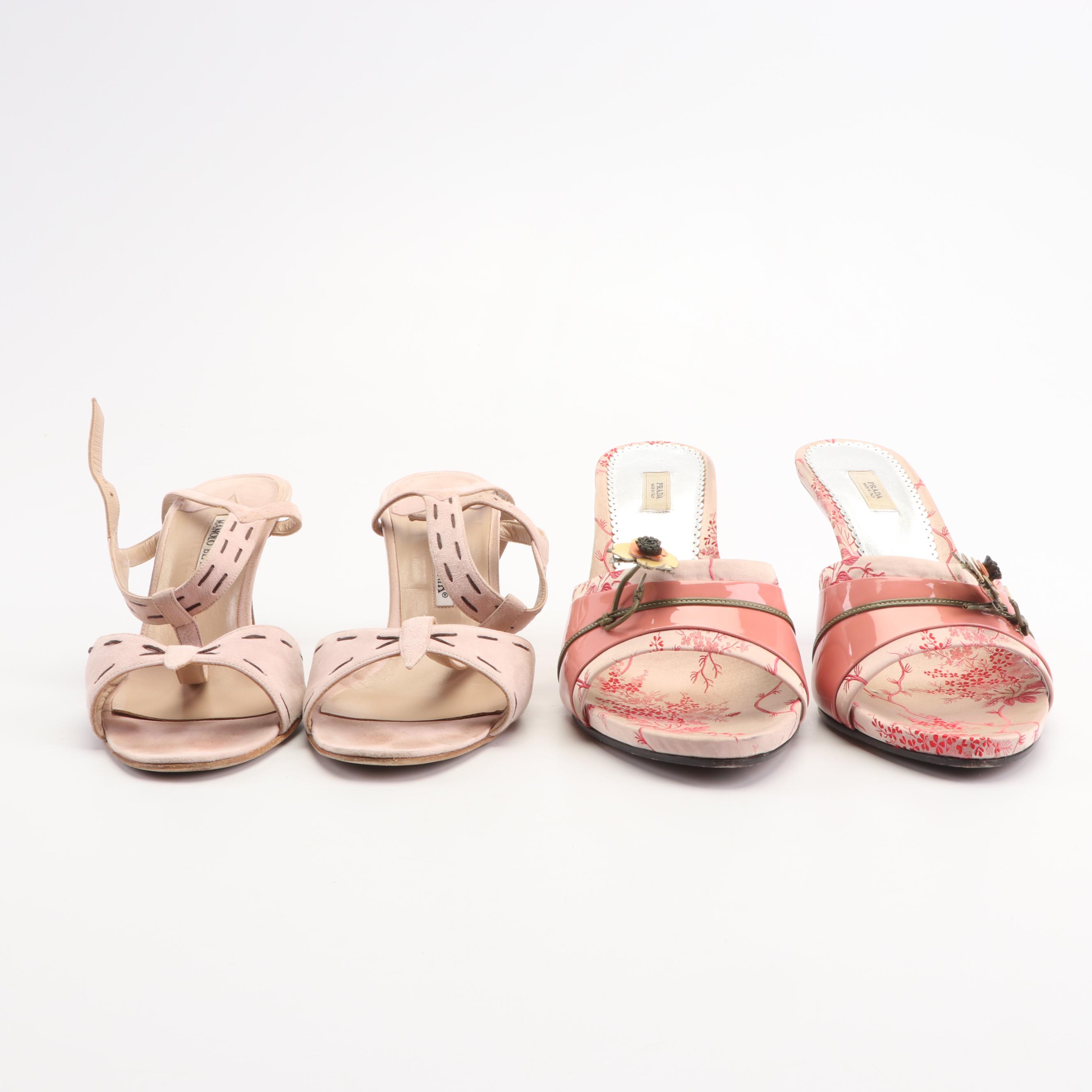 Prada and Manolo Blahnik Pink Stiletto Sandals
